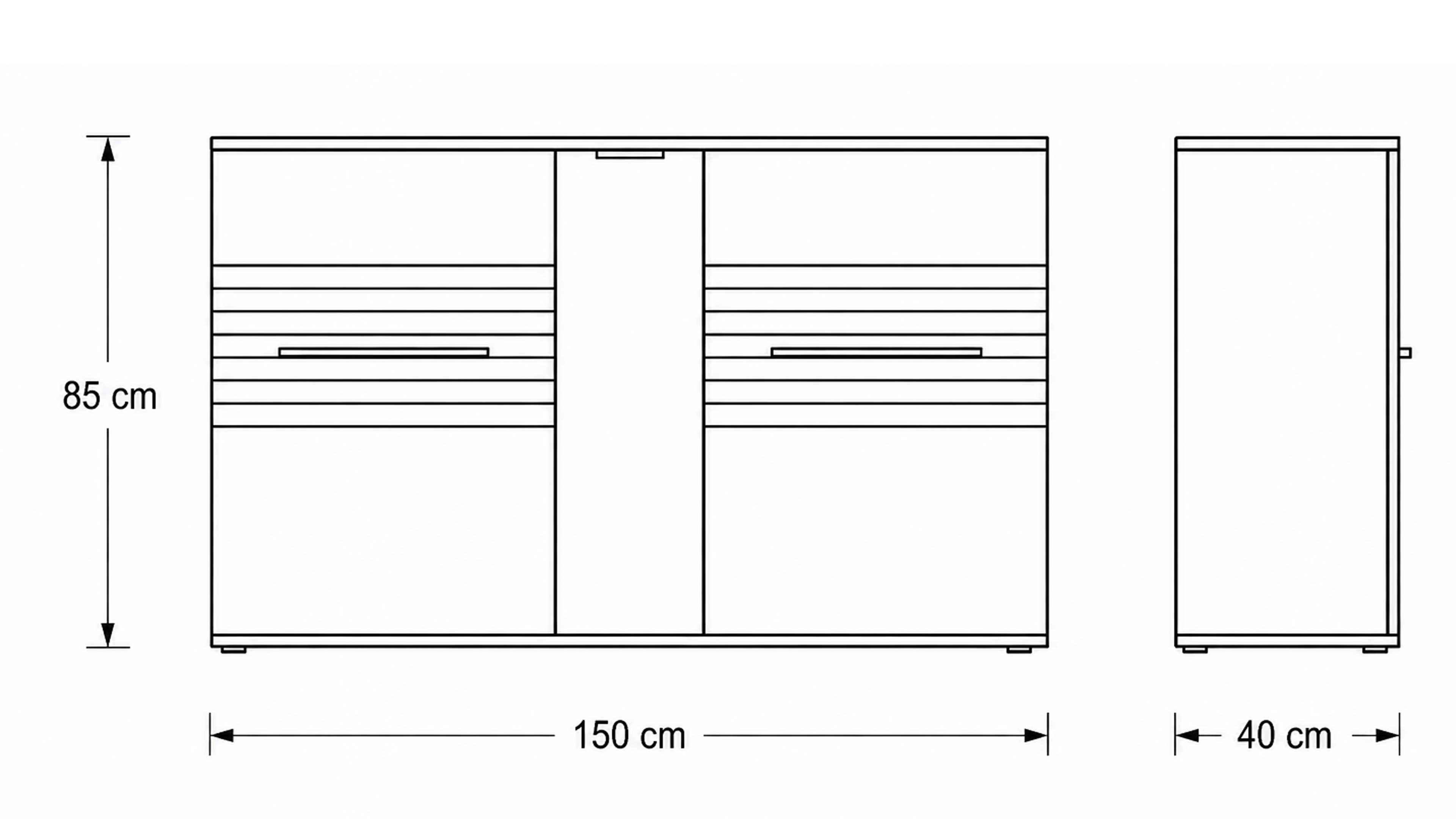 Sideboard in Risseiche Dekor mit strukturierten Fronten und geschlossenem Stauraum für Wohn- und Essbereiche