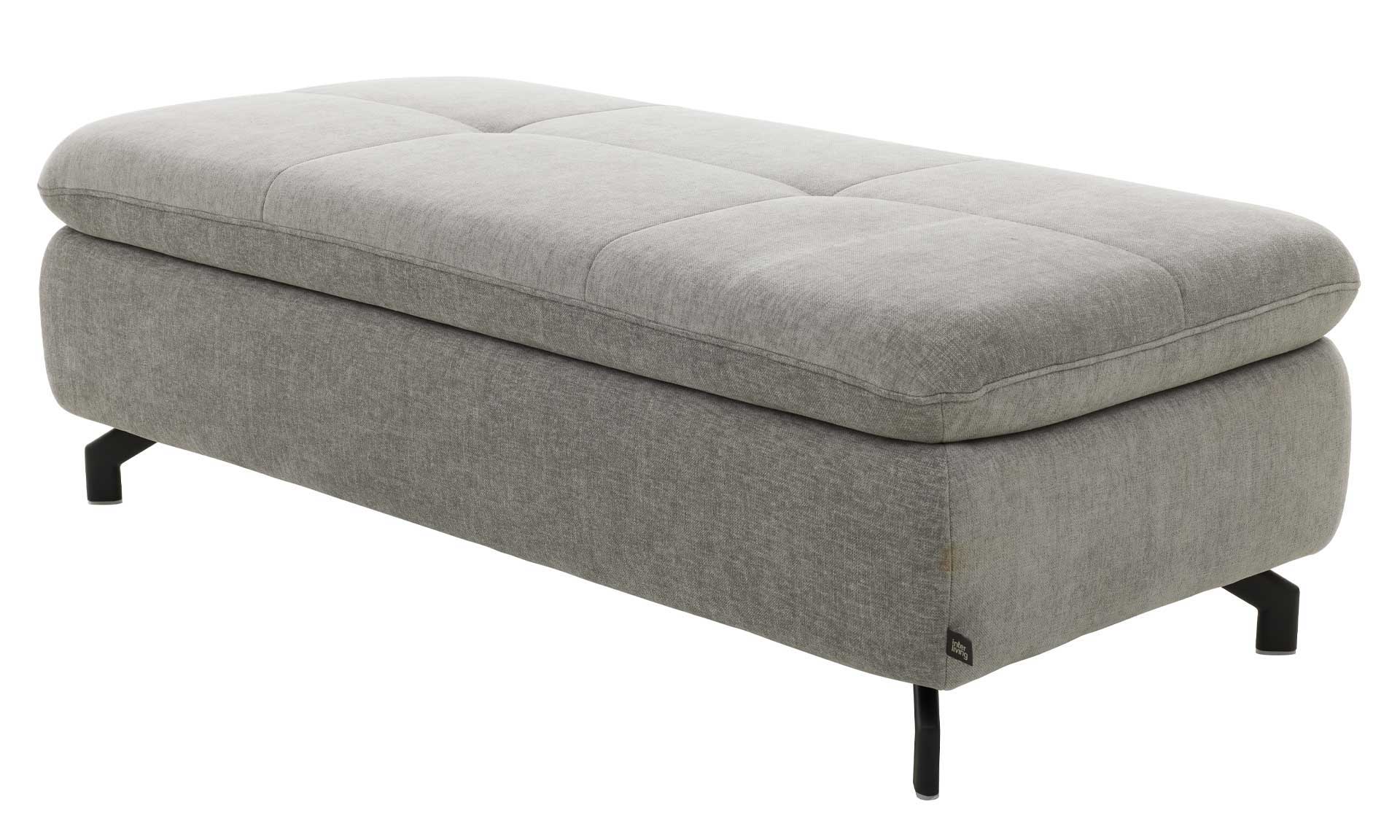 XXL Polsterhocker mit grauem Stoff und schwarzen Metallfüßen