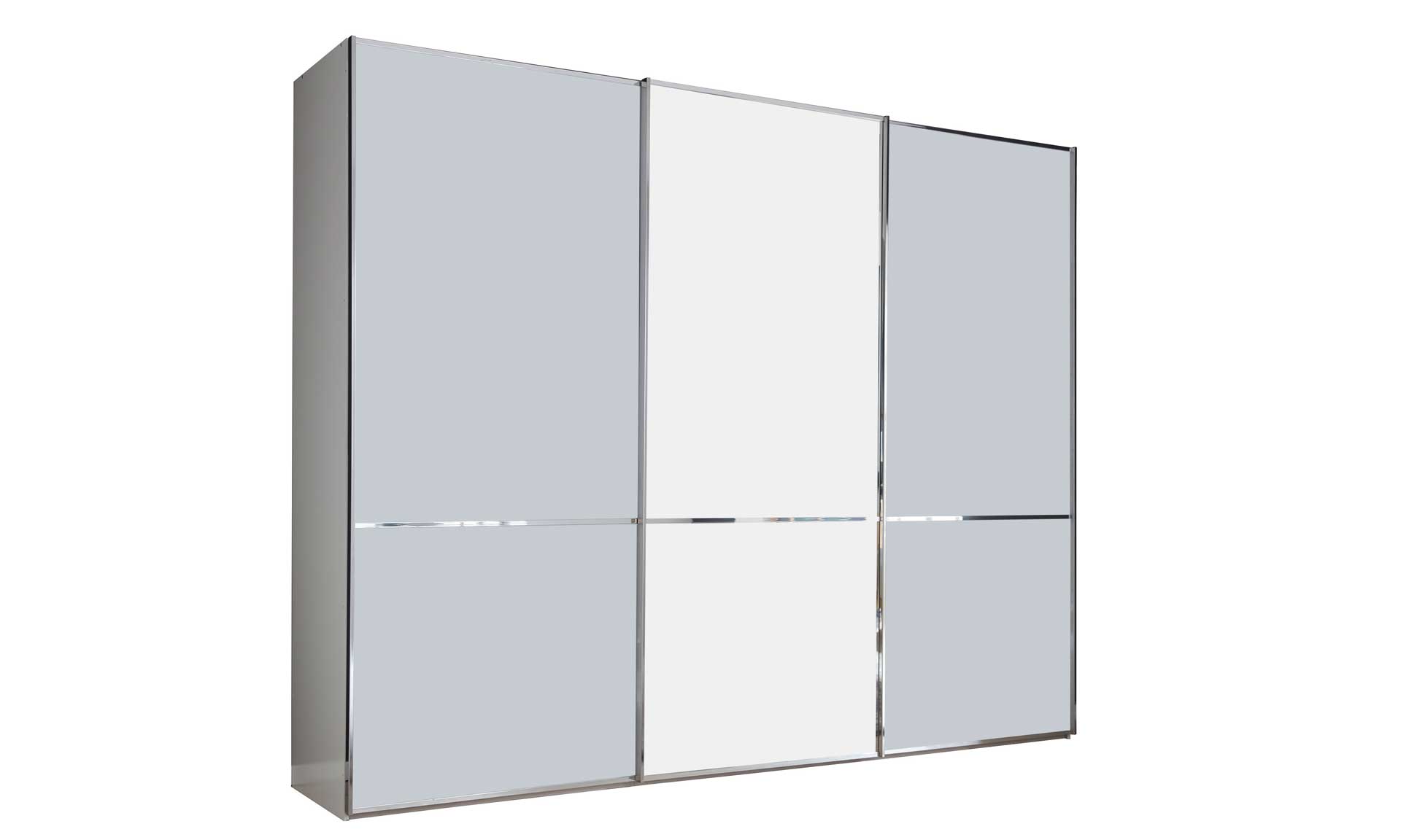 Schwebetürenschrank mit Glasfronten in Weiß und Spiegelelement