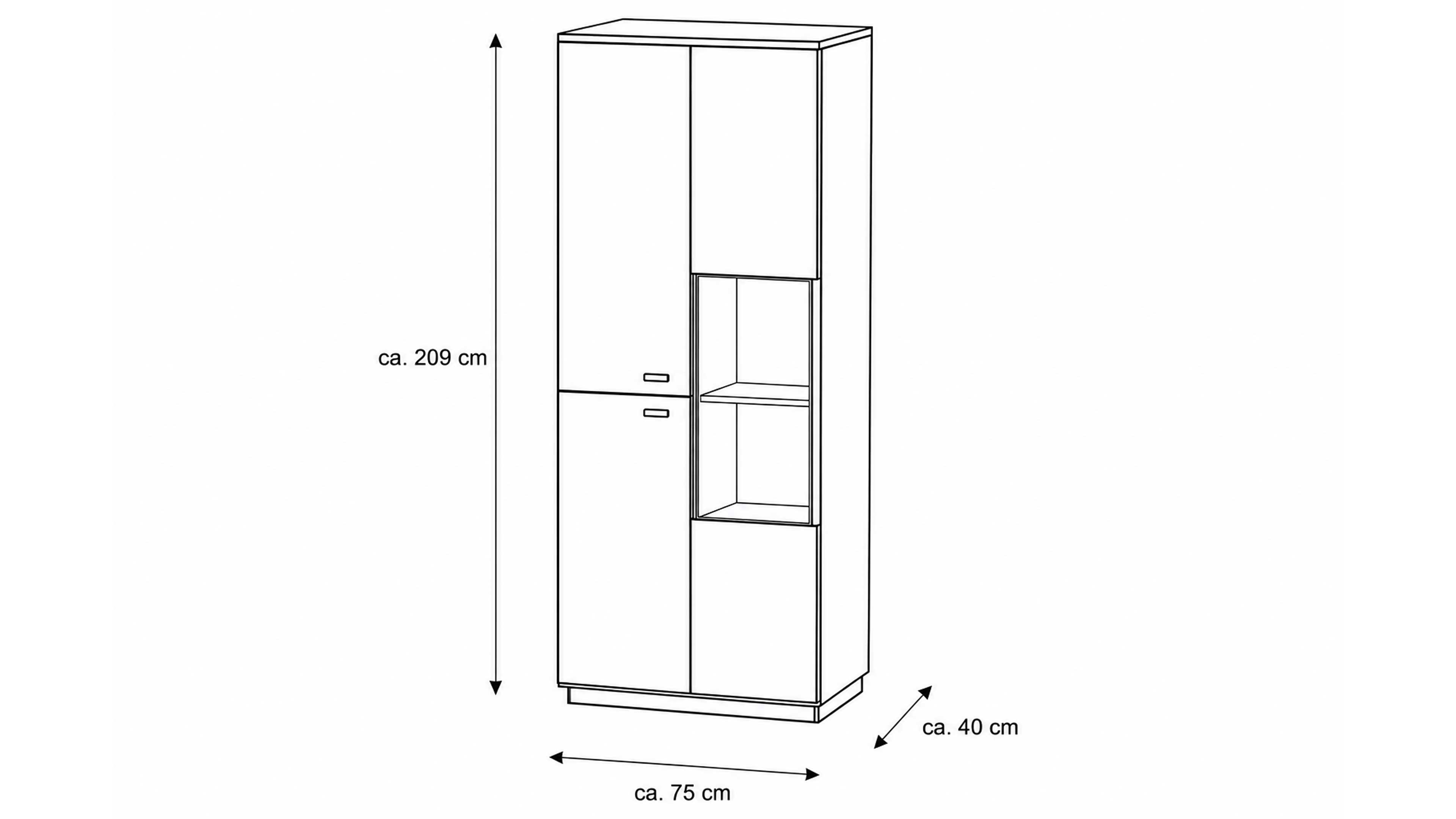 Wohnkombination in Wildeiche mit dunklen Akzenten – Vitrinen, TV-Element und Wandregal mit vielseitigem Stauraum im modernen Design