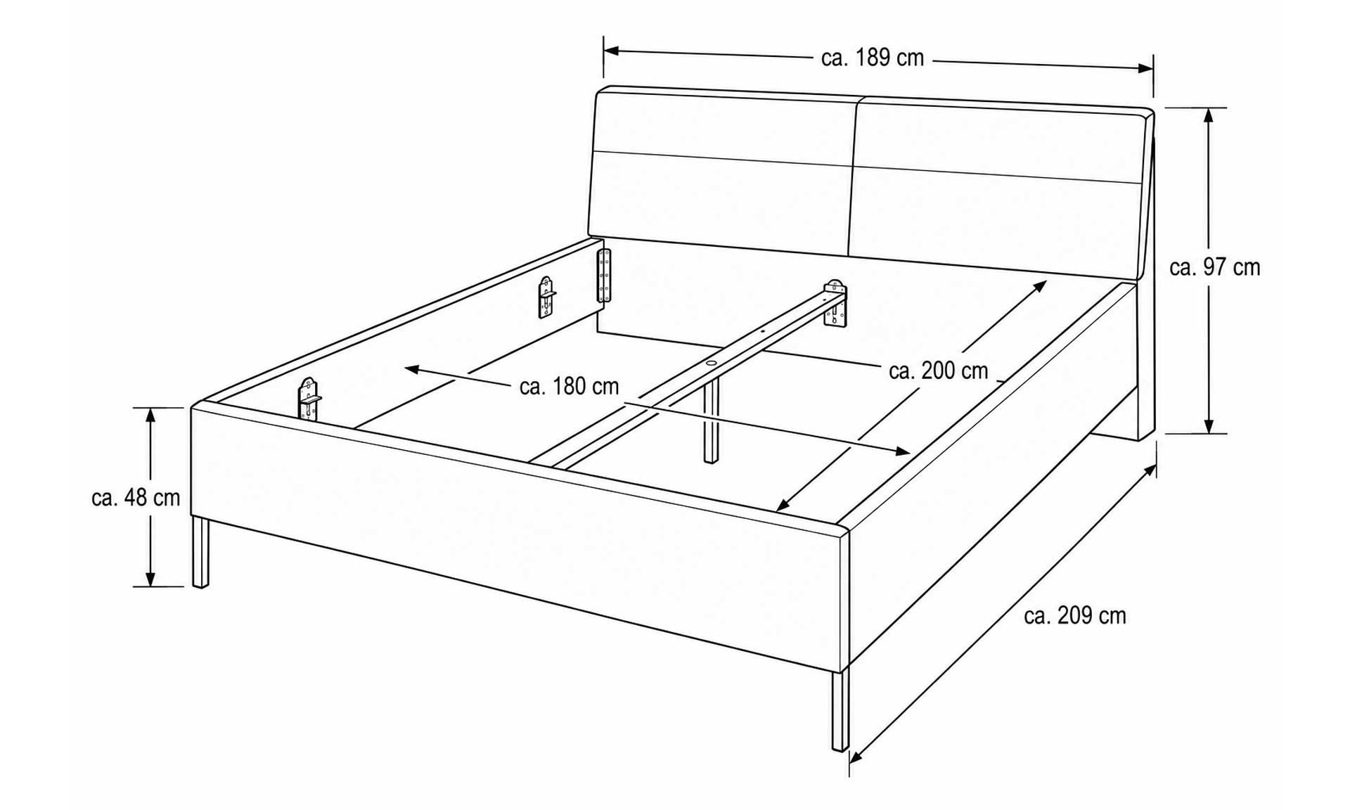 Schlafzimmer mit Doppelbett, Nachtkonsolen und Kleiderschrank in Graubeige und Kernholz