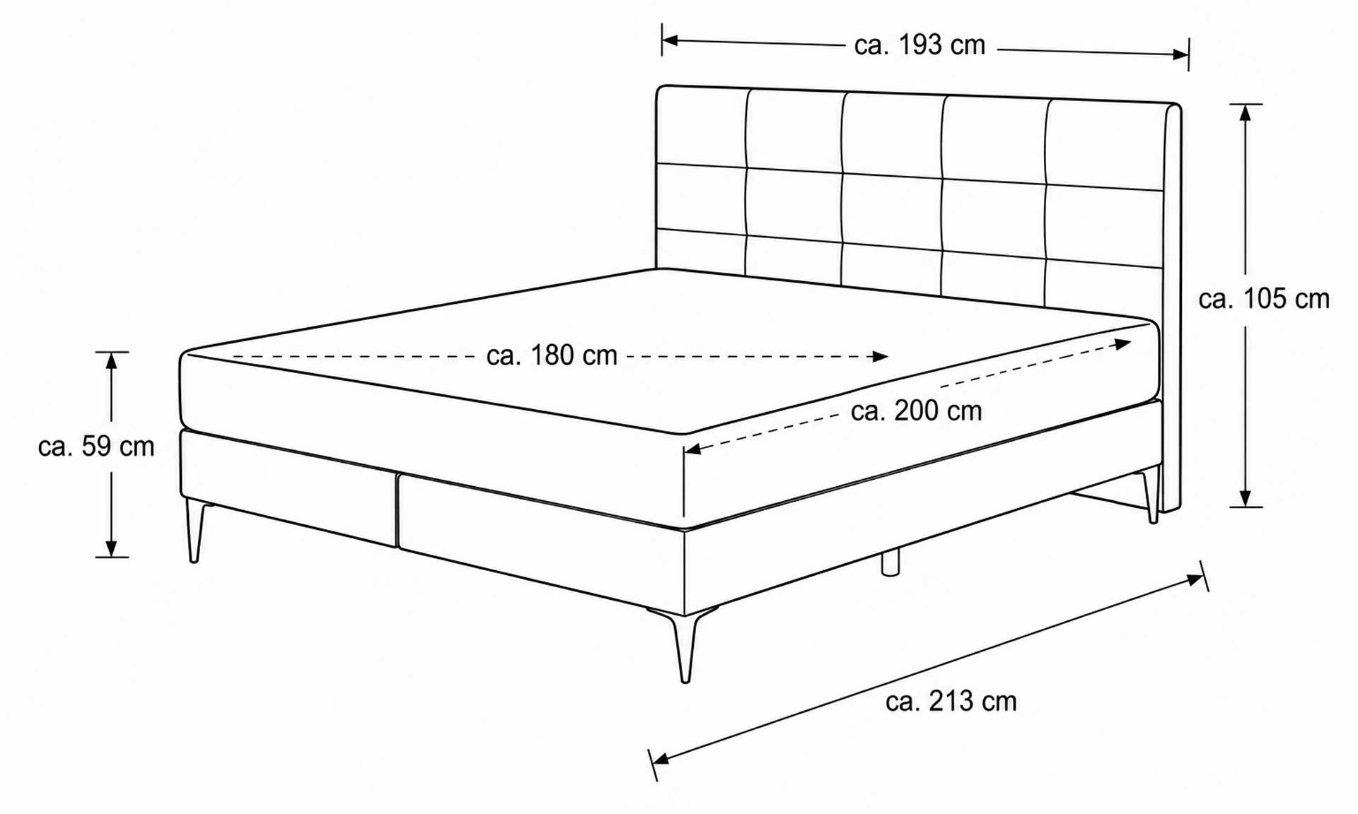 Boxspringbett mit moosgrünem Bezug und schwarzen Metallfüßen