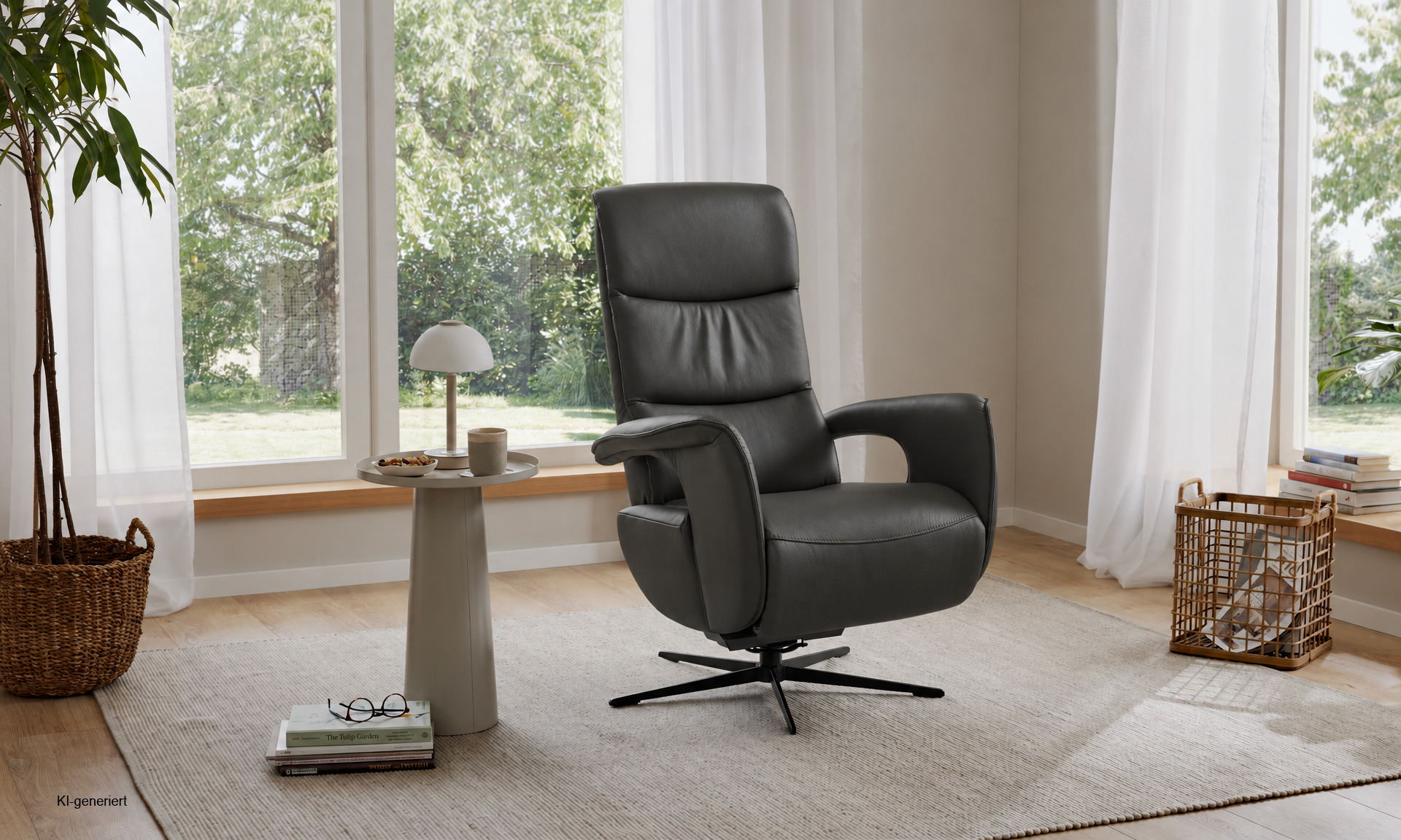 Relaxsessel mit LongLife-Leder Schwarz und manueller Verstellung
