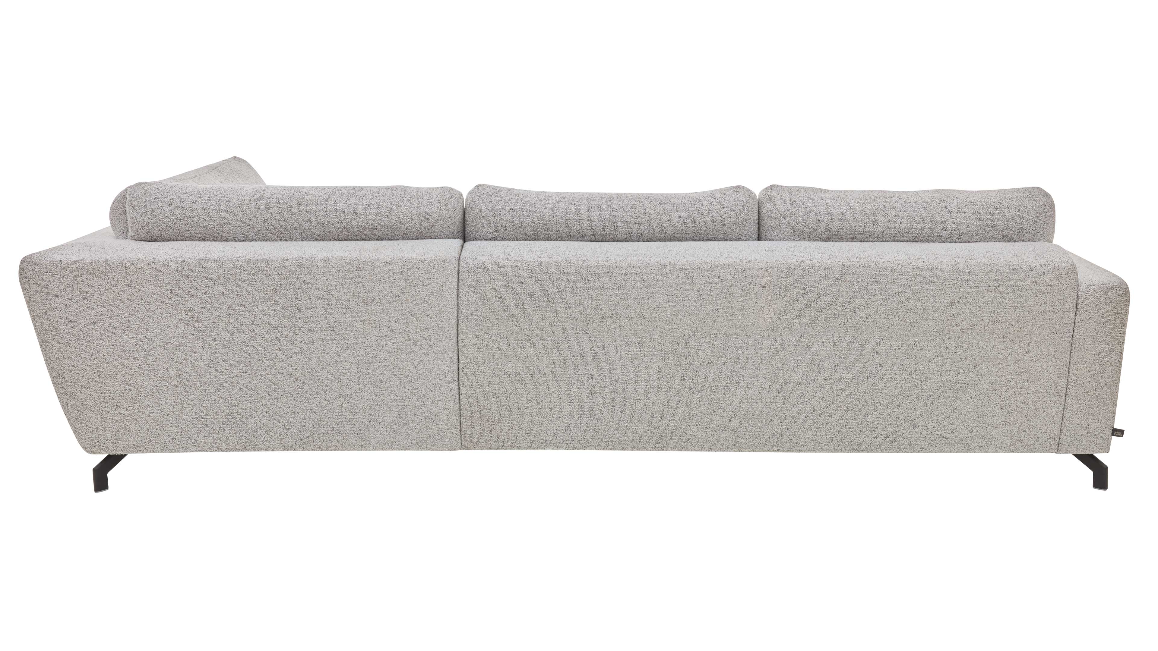 Ecksofa mit Stoffbezug in Ecru und schwarzen Metallfüßen