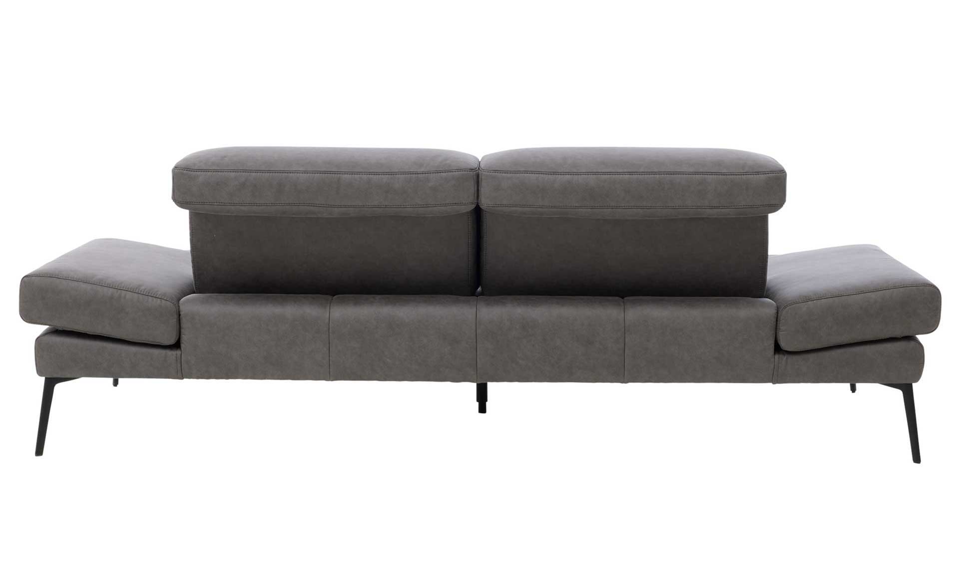 Zweisitzer-Sofa mit dunkelgrauem Stoffbezug und schwarzen Metallfüßen
