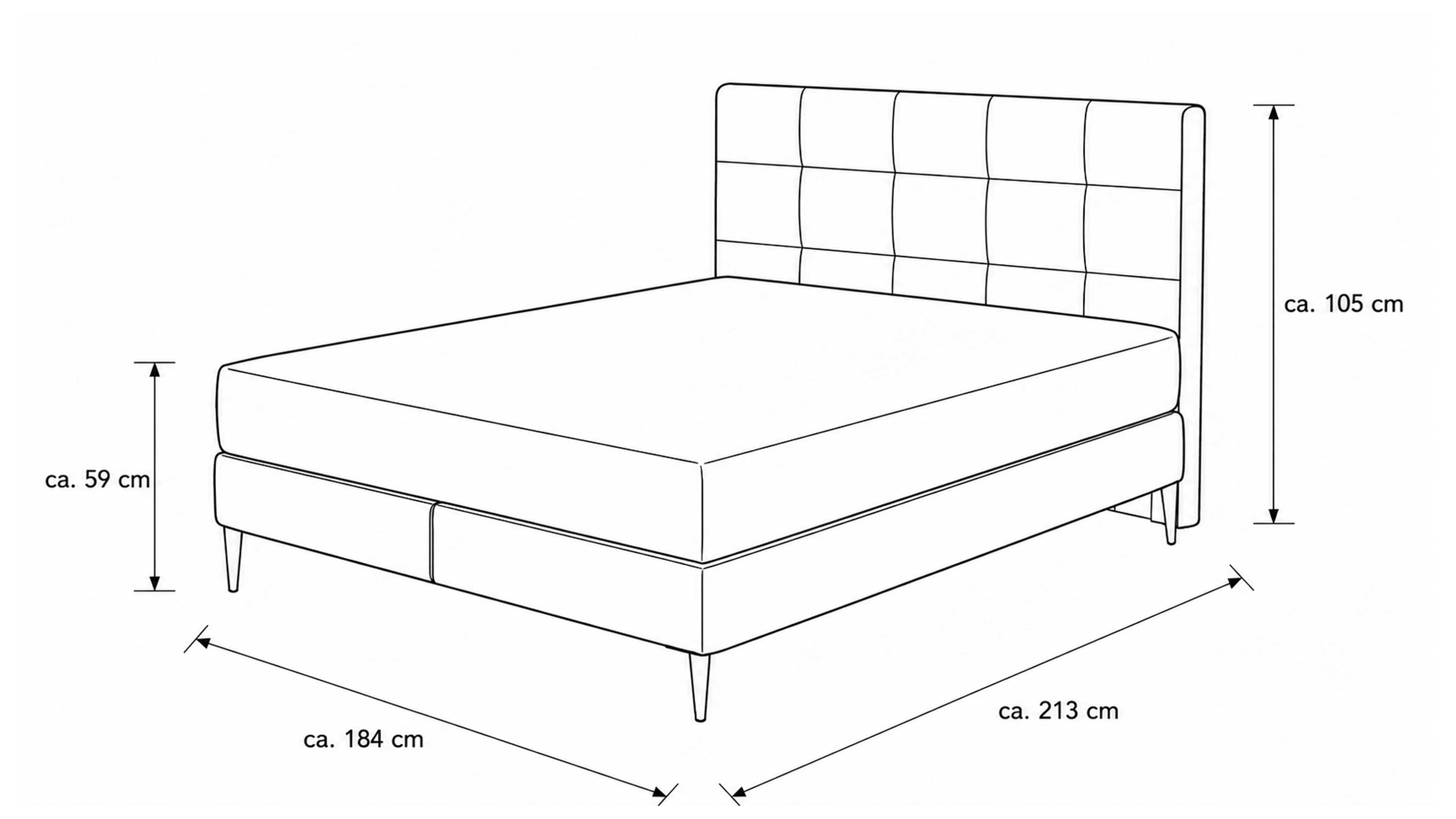 Boxspringbett mit moosgrünem Bezug und schwarzen Metallfüßen