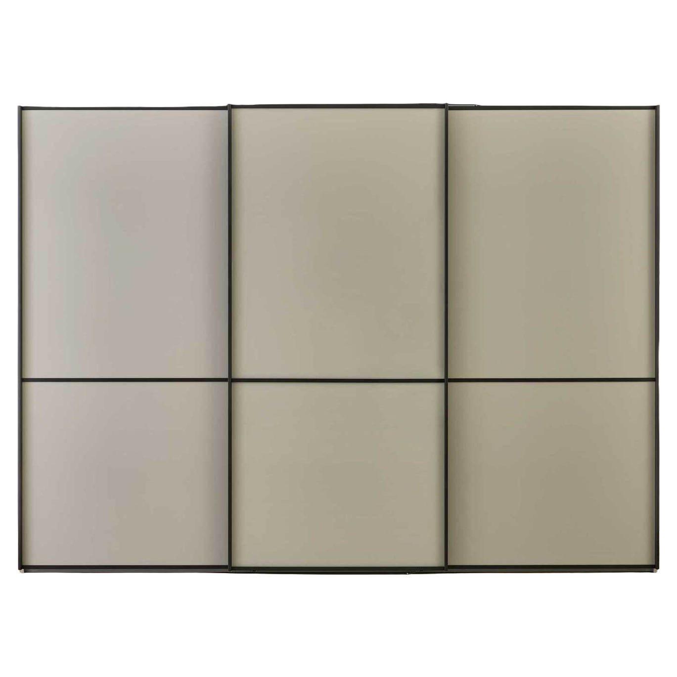 Schwebetürenschrank Beige-Grau mit matten Fronten und schwarzer Metallelementen