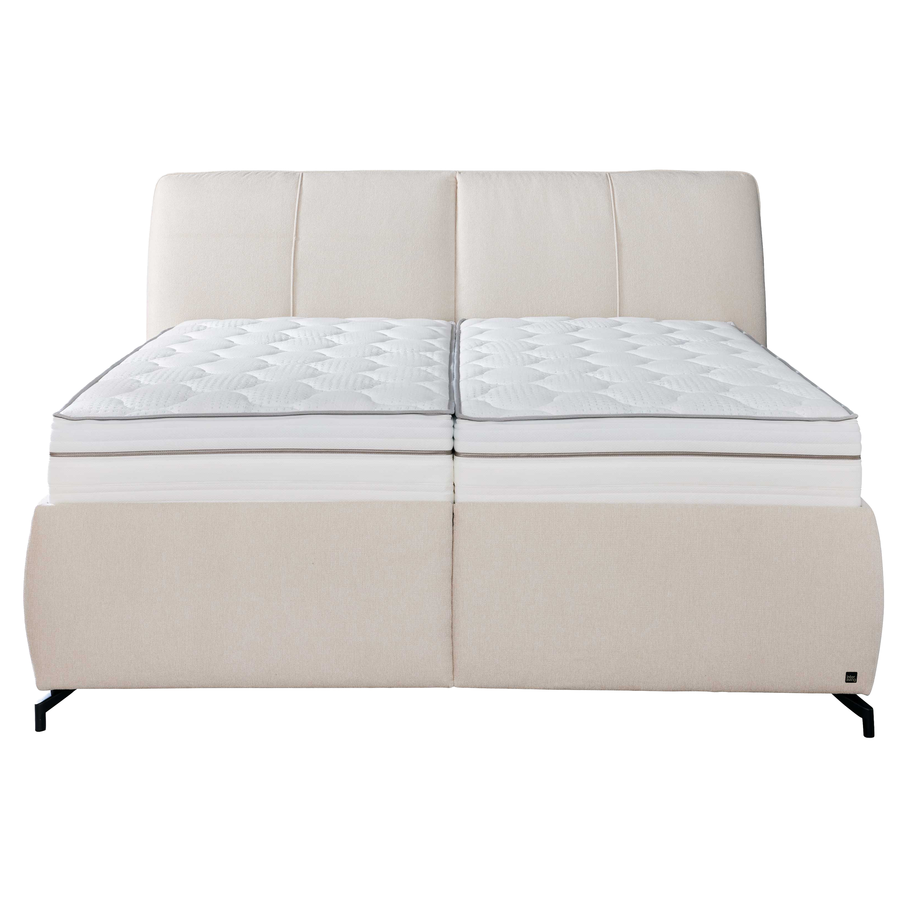 Modernes Polsterbett in Creme mit Stoffbezug und integrierten Bettkästen