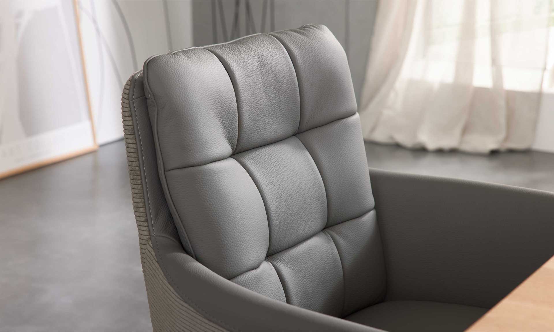 Freischwinger-Sessel mit grauem Leder-Cord-Mix und Edelstahlgestell