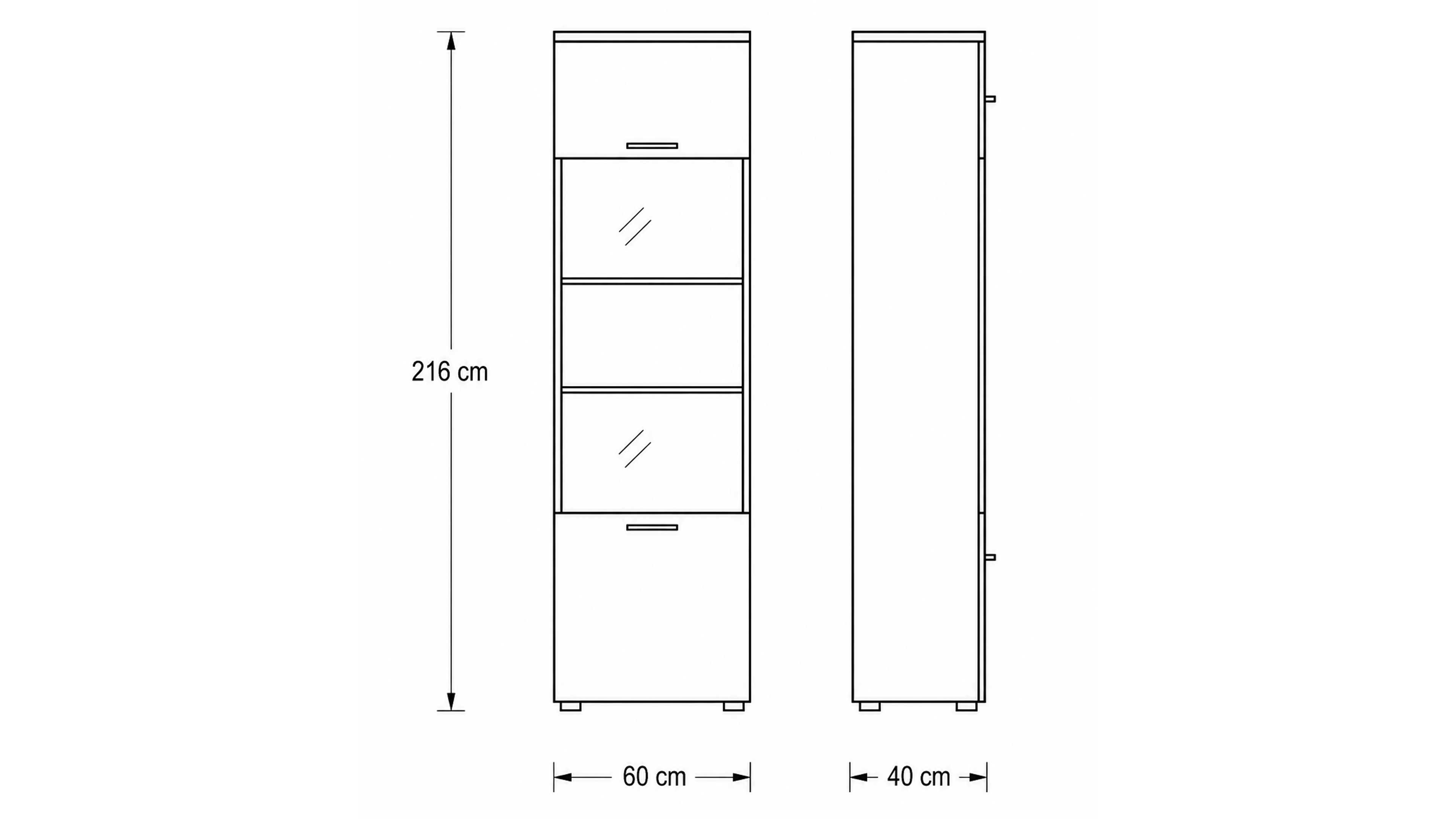 Wohnwand in Naturbuche Dekor mit TV-Lowboard, Vitrine und Hängeschrank mit Glaseinsätzen für modernen Stauraum