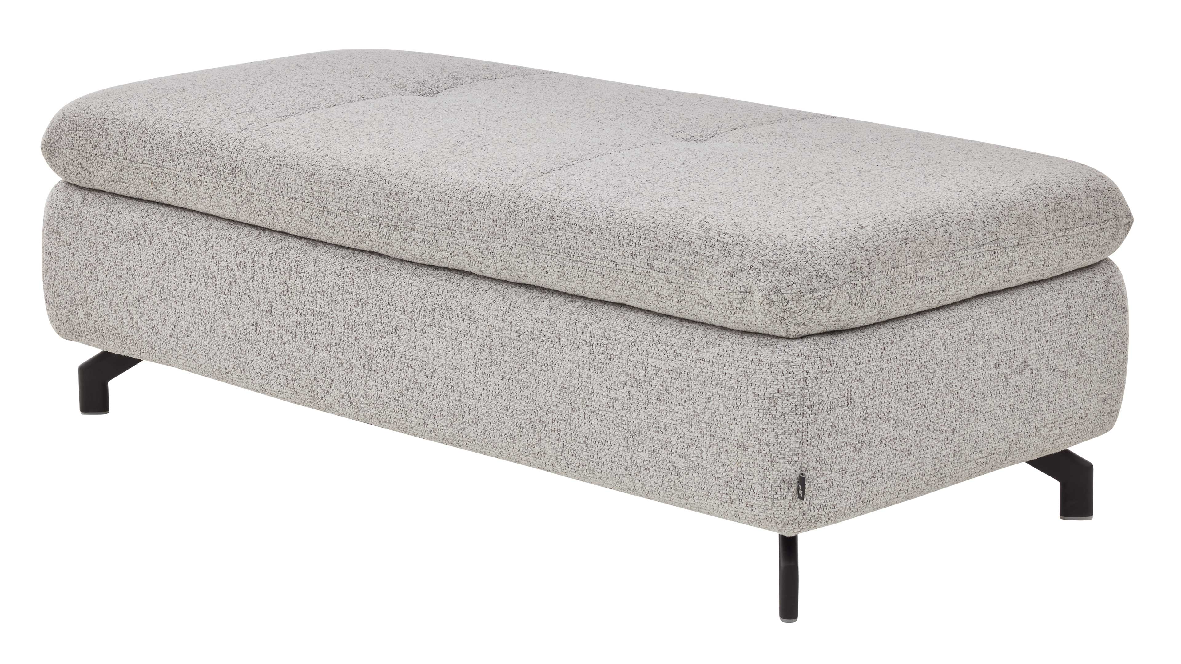 XXL Polsterhocker mit ecrufarbenem Stoffbezug und schwarzen Metallfüßen