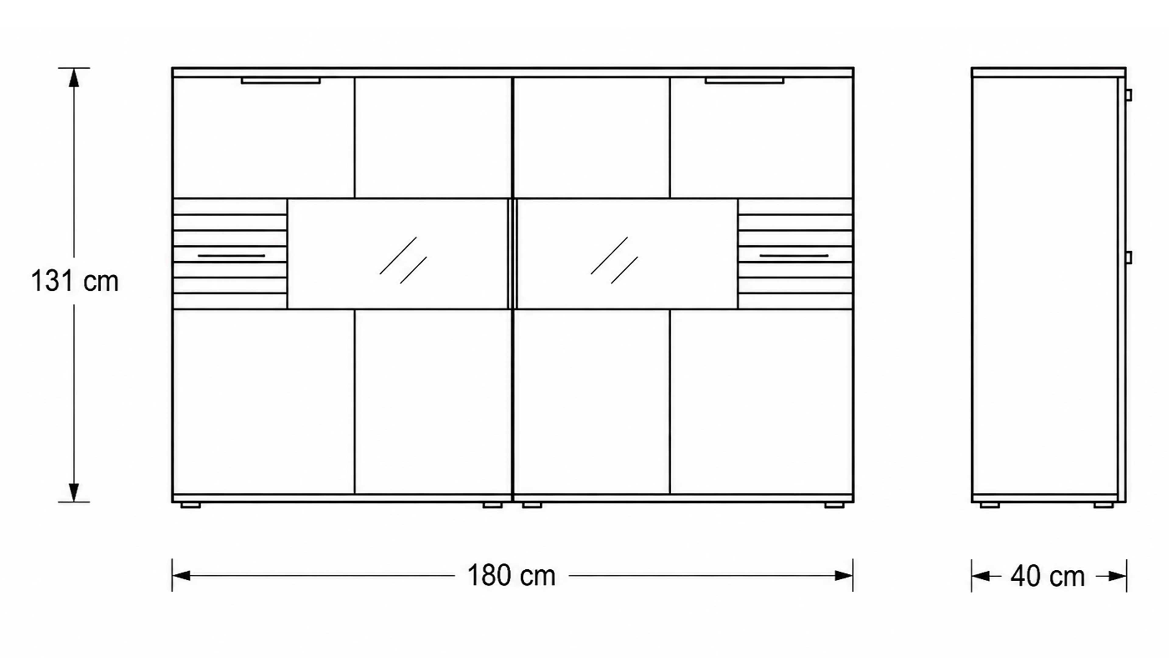 Highboard in Grau & Risseiche Dekor mit Glaseinsätzen, strukturierten Fronten und geschlossenem Stauraum für Wohnbereiche