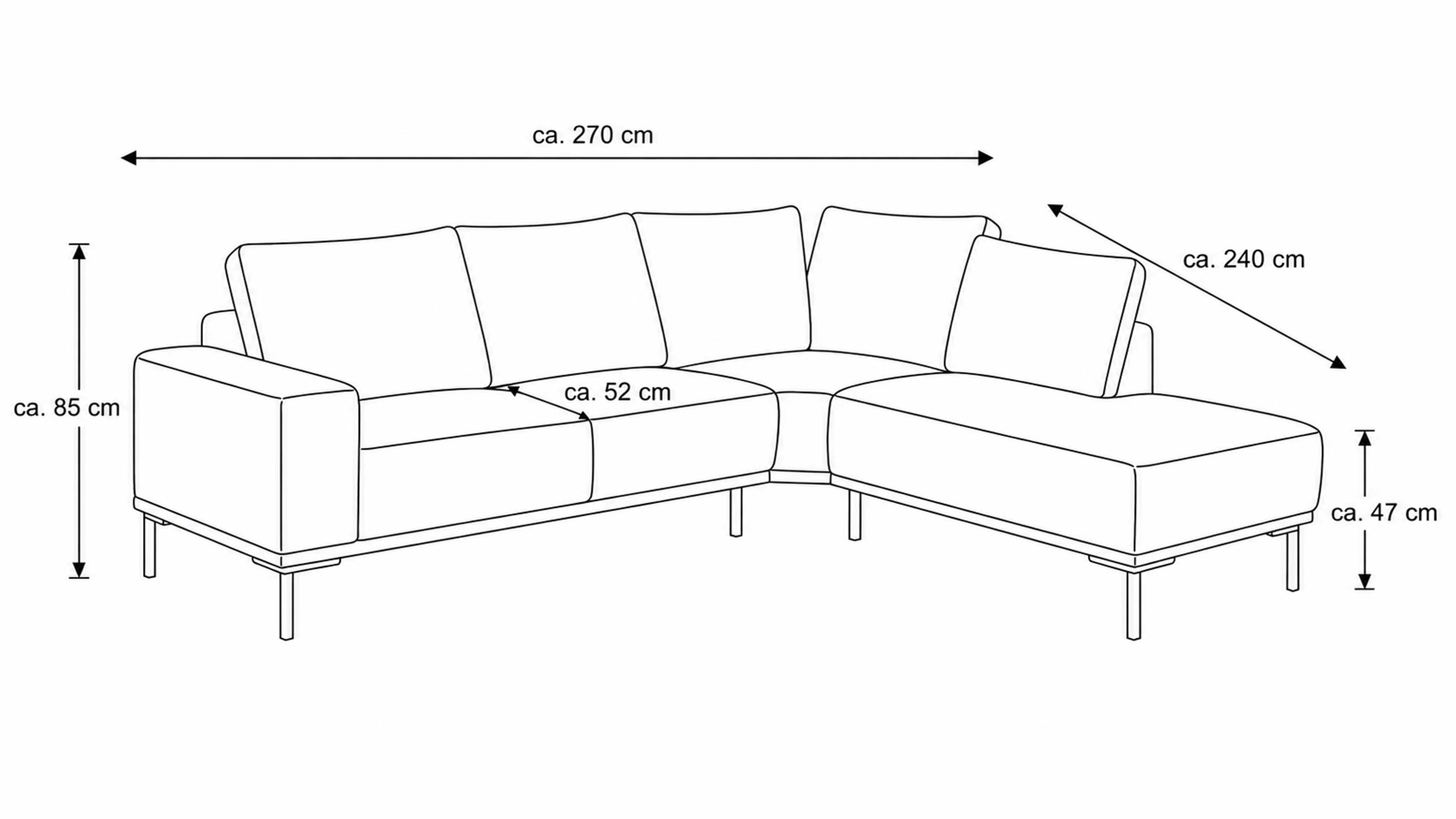 Ecksofa in hellgrauer Cord-Optik mit schwarzen Metallfüßen
