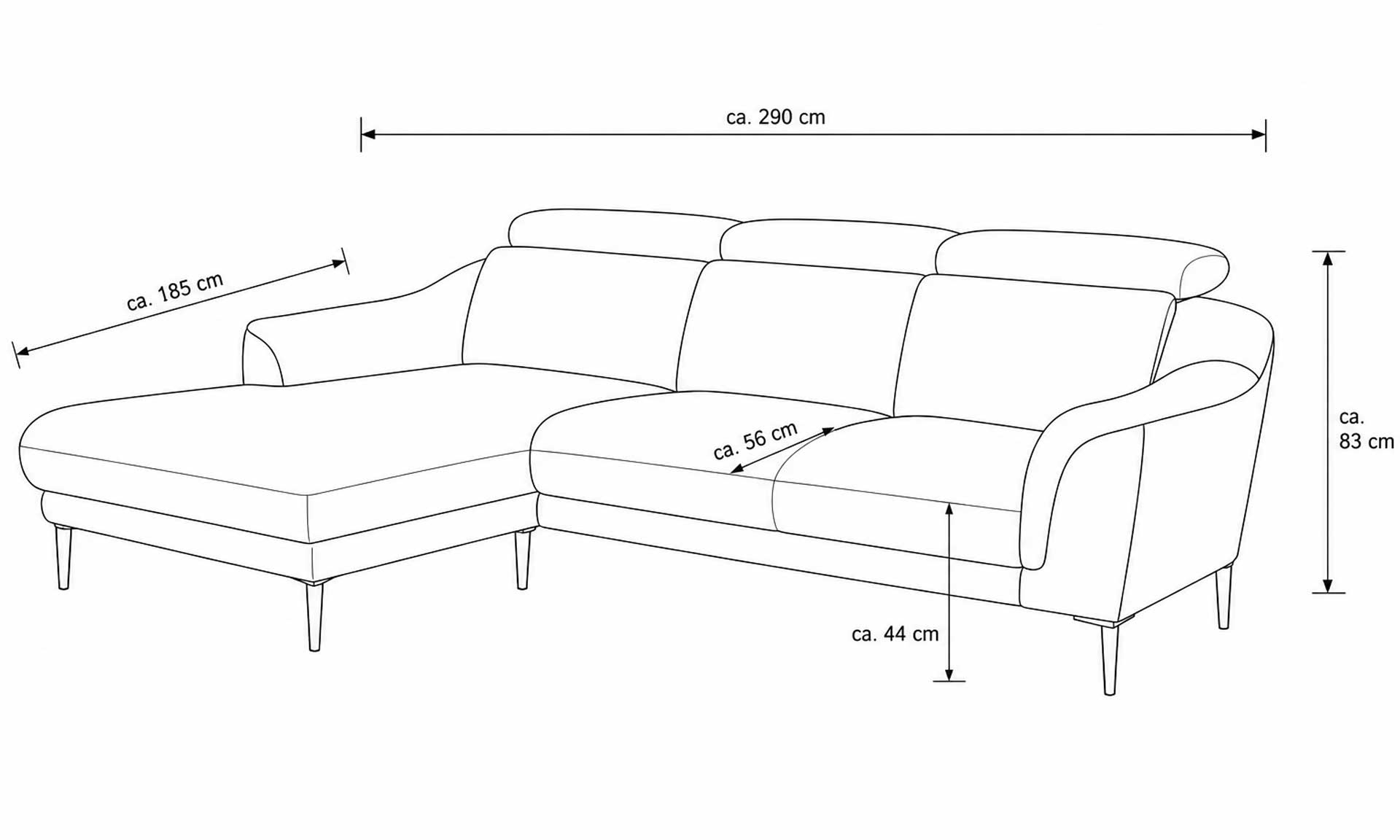 Ecksofa mit meliertem Stoff in Sand und schwarzen Winkelfüßen