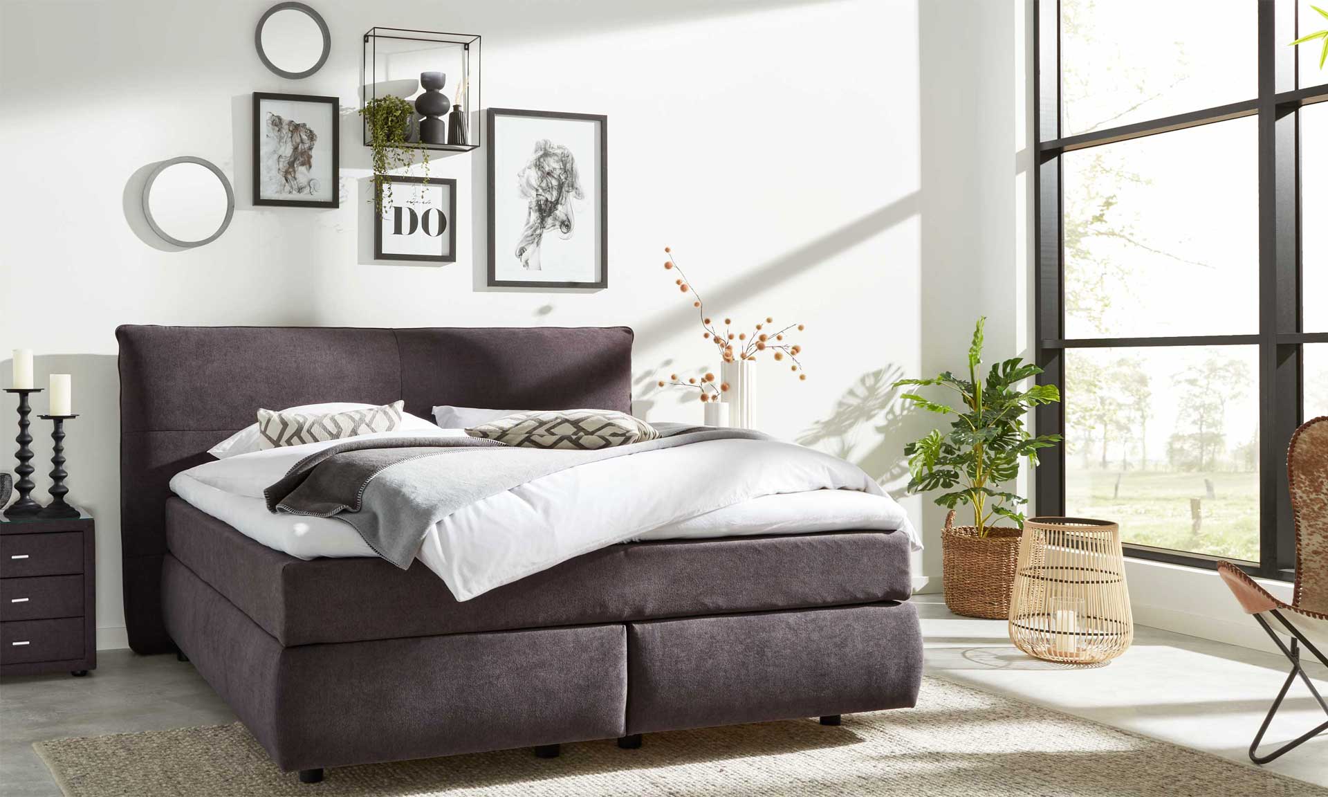 Boxspringbett in Dunkelgrau , 180 x 200 cm