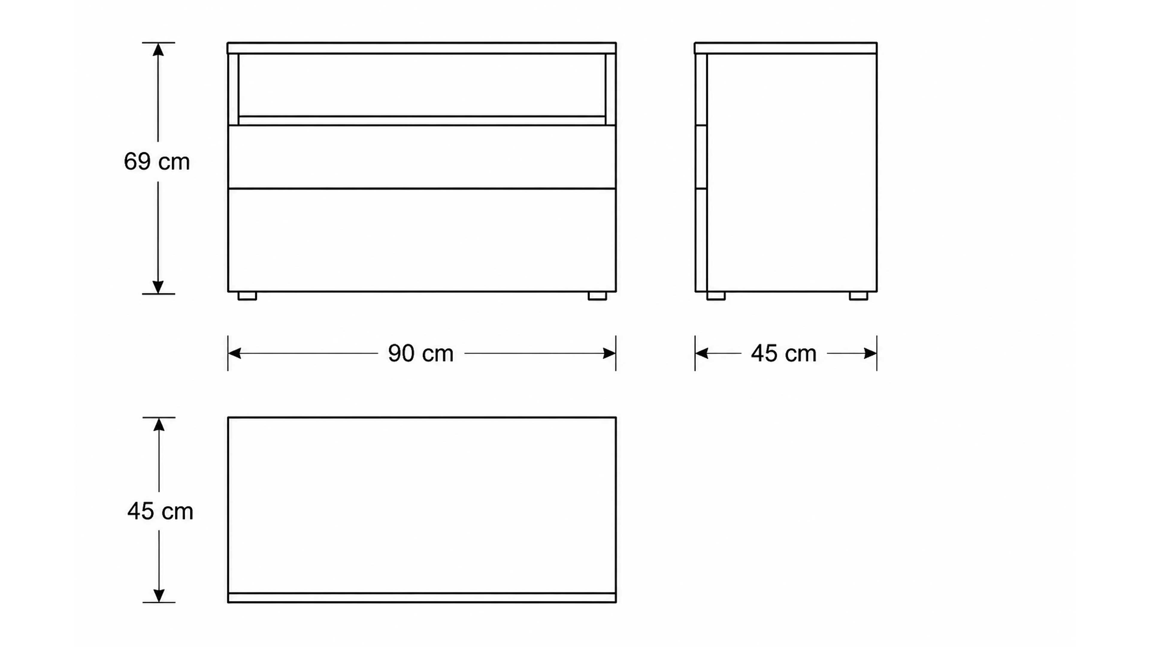Sideboard in Grau mit Schubladen, Türen und offenem Medienfach für stilvollen Stauraum im Wohnzimmer