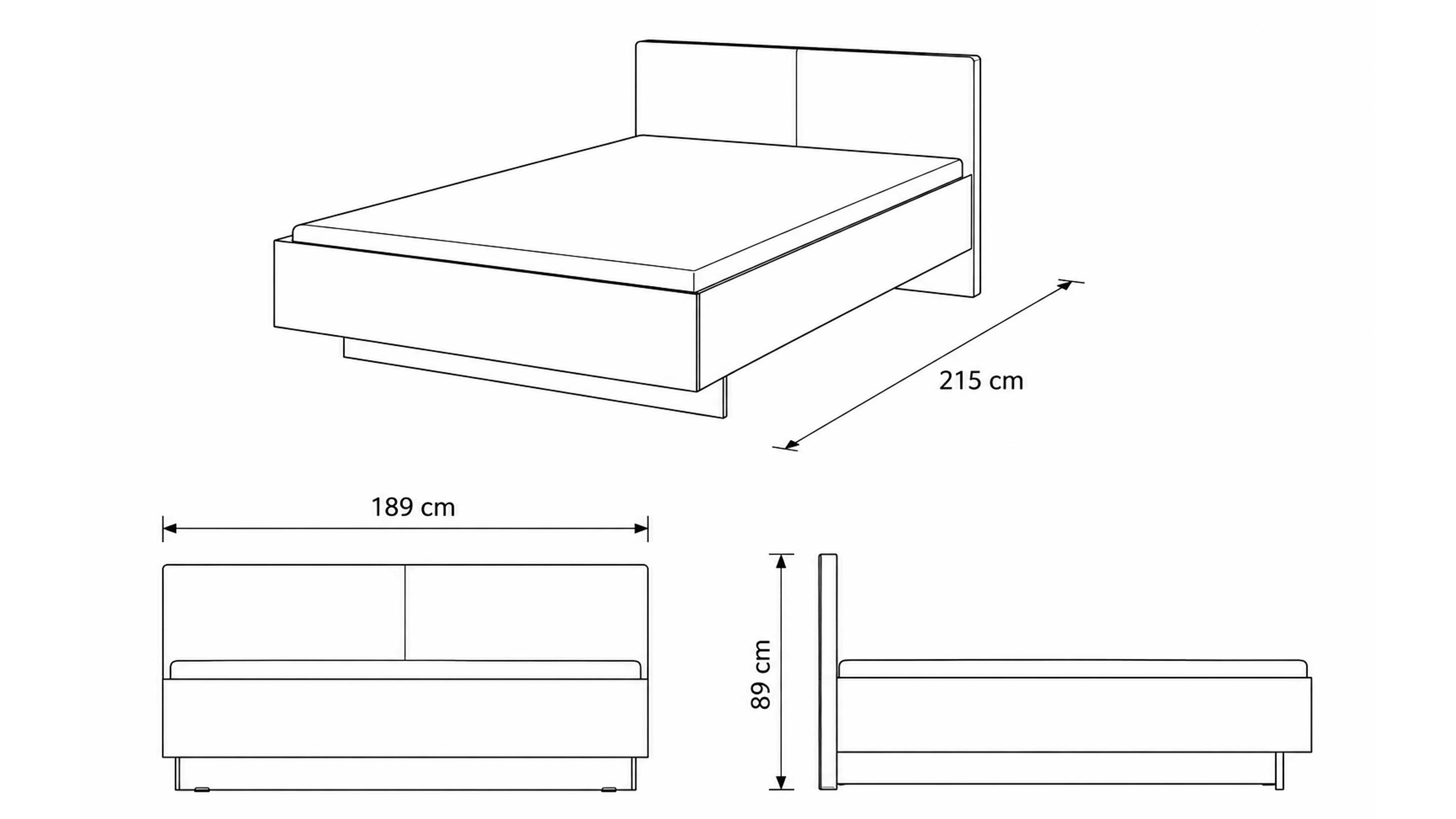 Doppelbett in Champagner und Eiche Bianco mit gepolstertem Kopfteil für modernen Schlafkomfort im Schlafzimmer