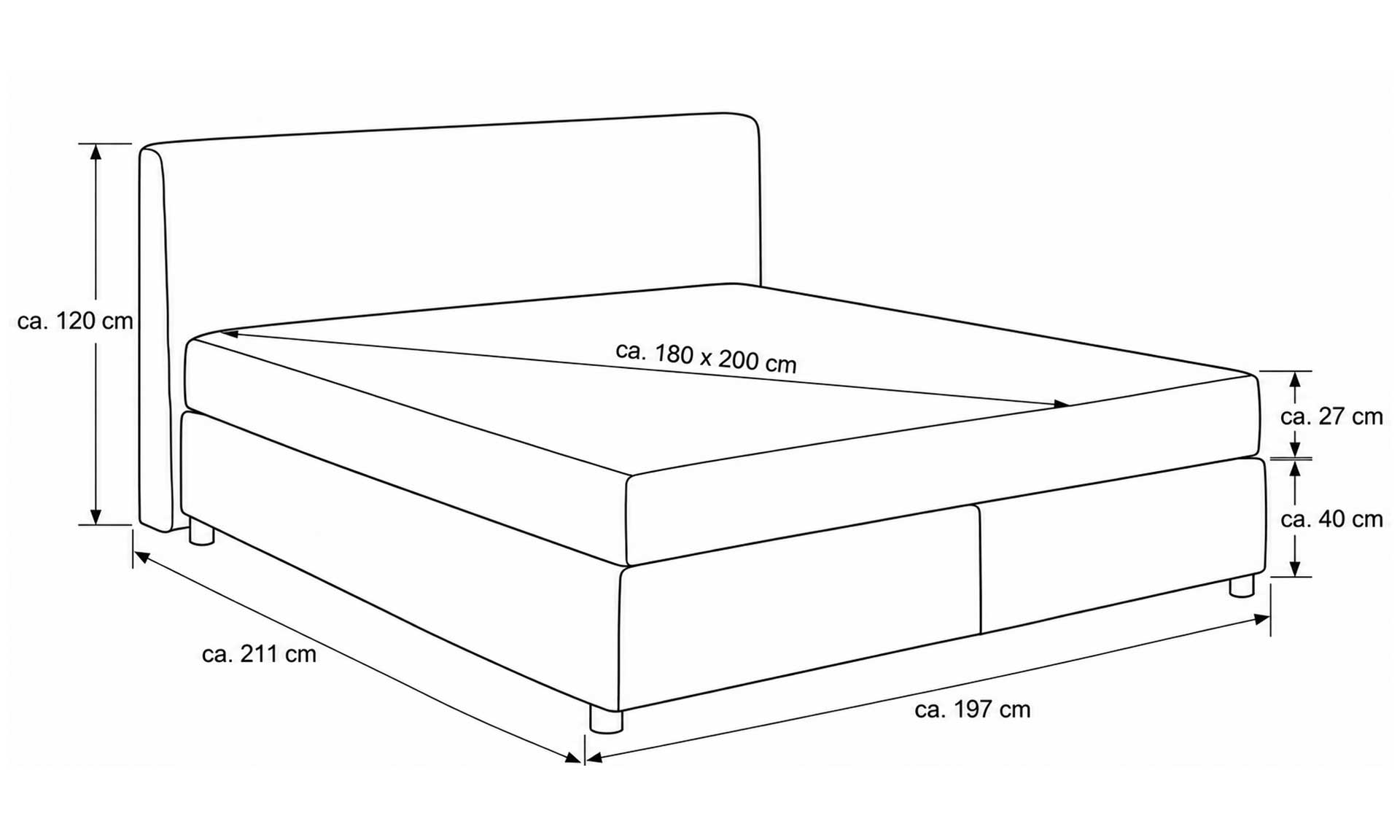Platingraues Boxspringbett, 180 x 200 cm