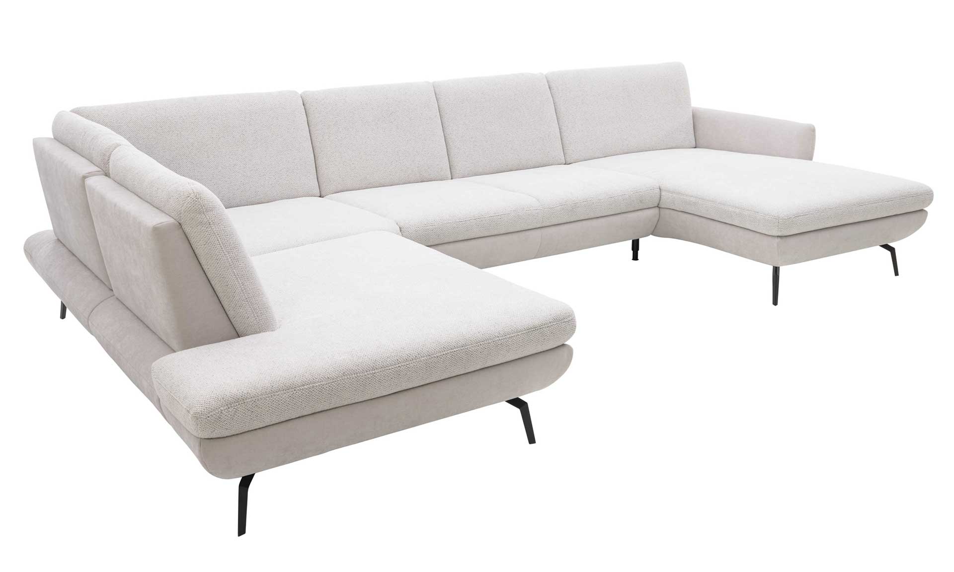 Wohnlandschaft in U-Form mit Stoffkombination in Ecru und Silber