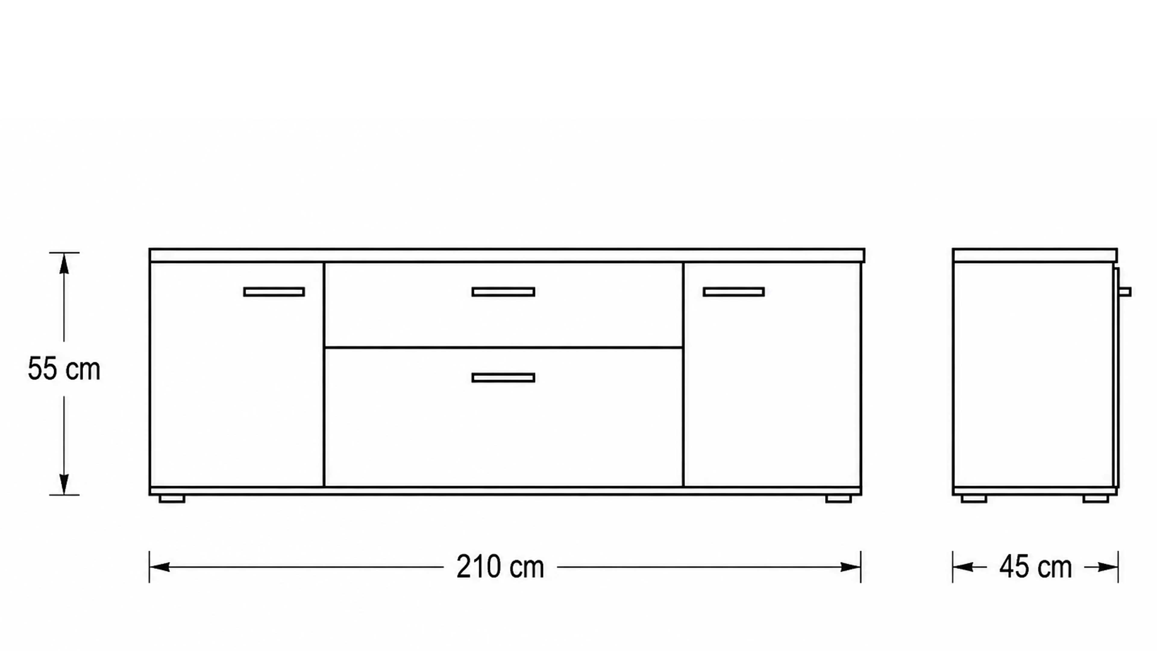 Wohnwand in Naturbuche Dekor mit TV-Lowboard, Vitrine und Hängeschrank mit Glaseinsätzen für modernen Stauraum