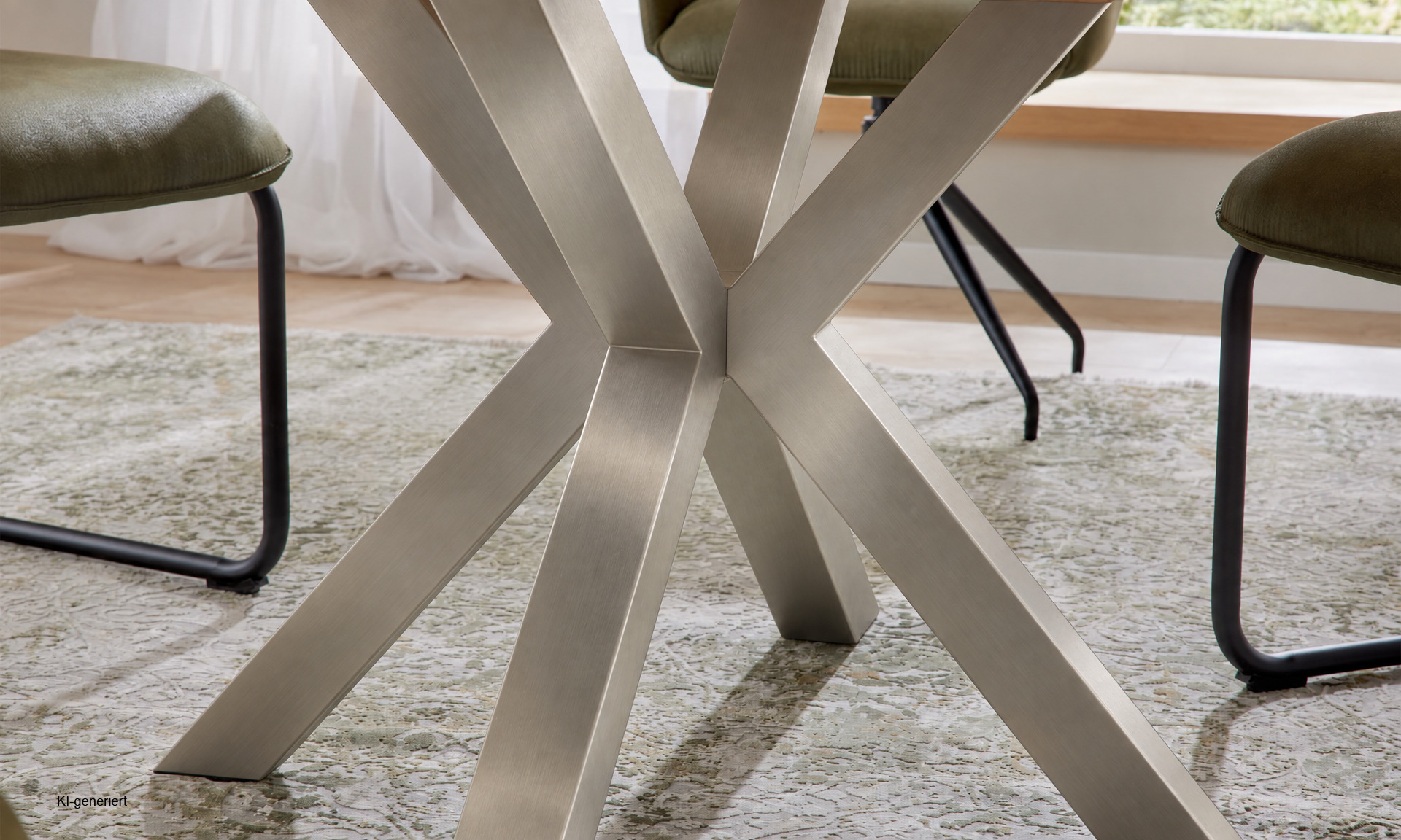 IL5125 Edelstahl + Wildeiche Esstisch Detail Gestelll