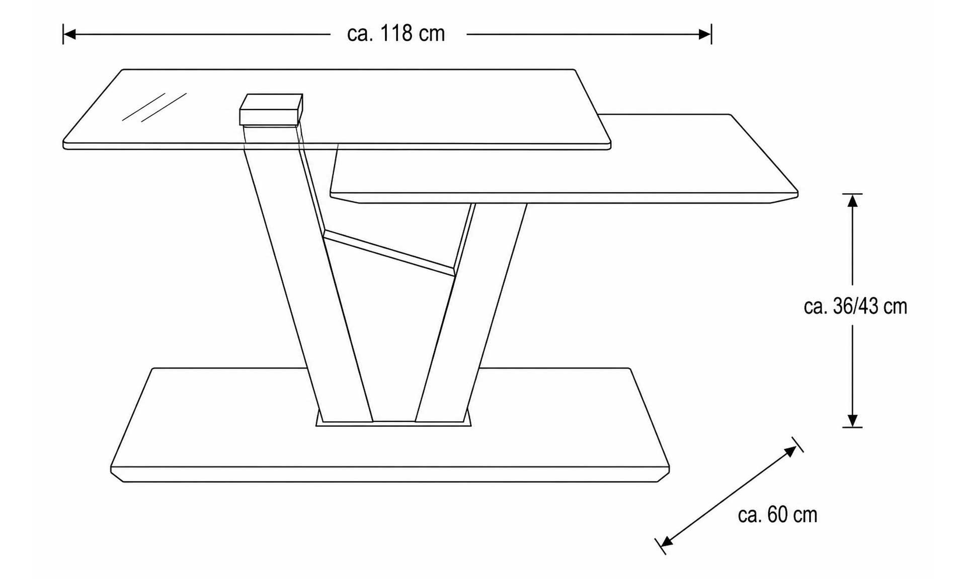 Couchtisch mit Eichefurnier und drehbarer Glasplatte