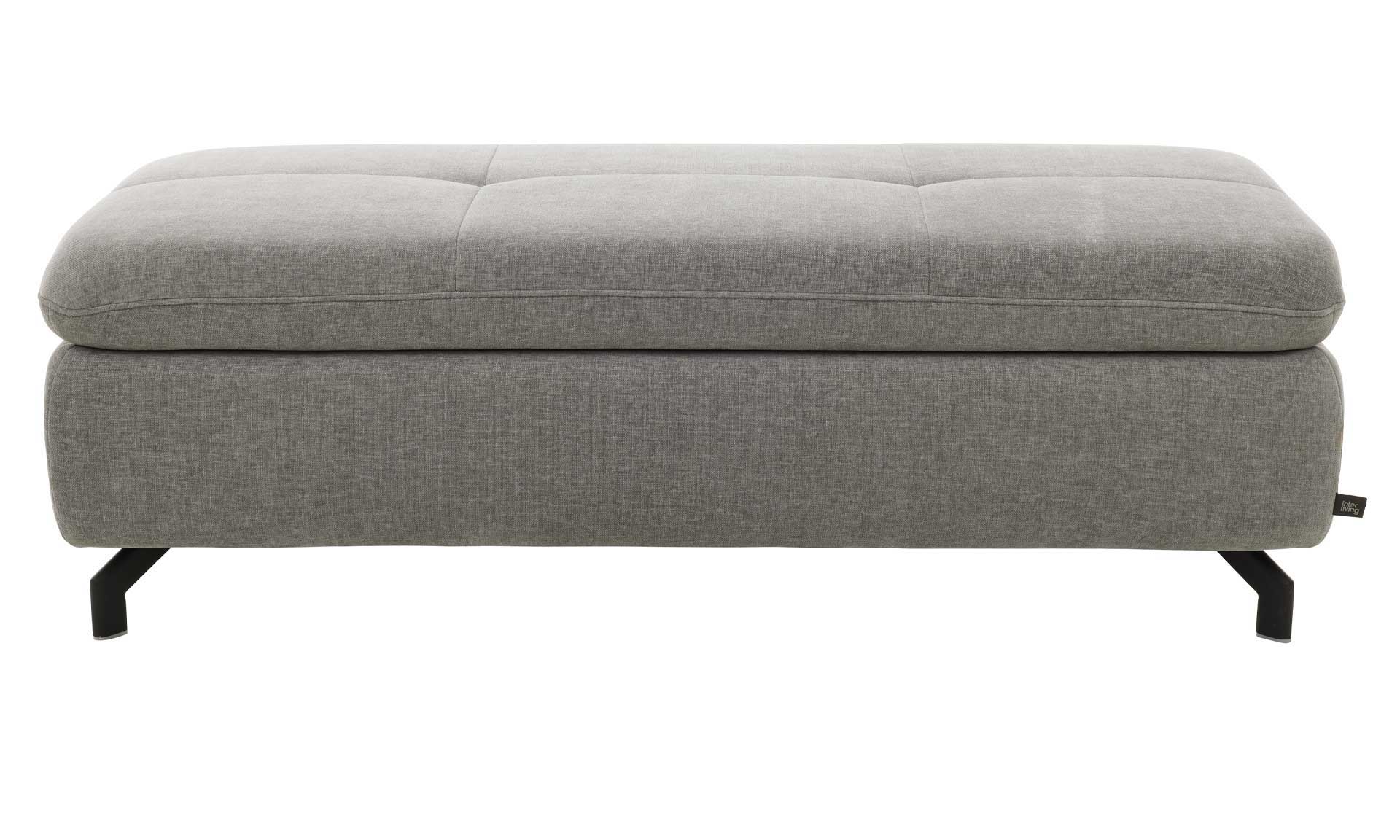 XXL Polsterhocker mit grauem Stoff und schwarzen Metallfüßen