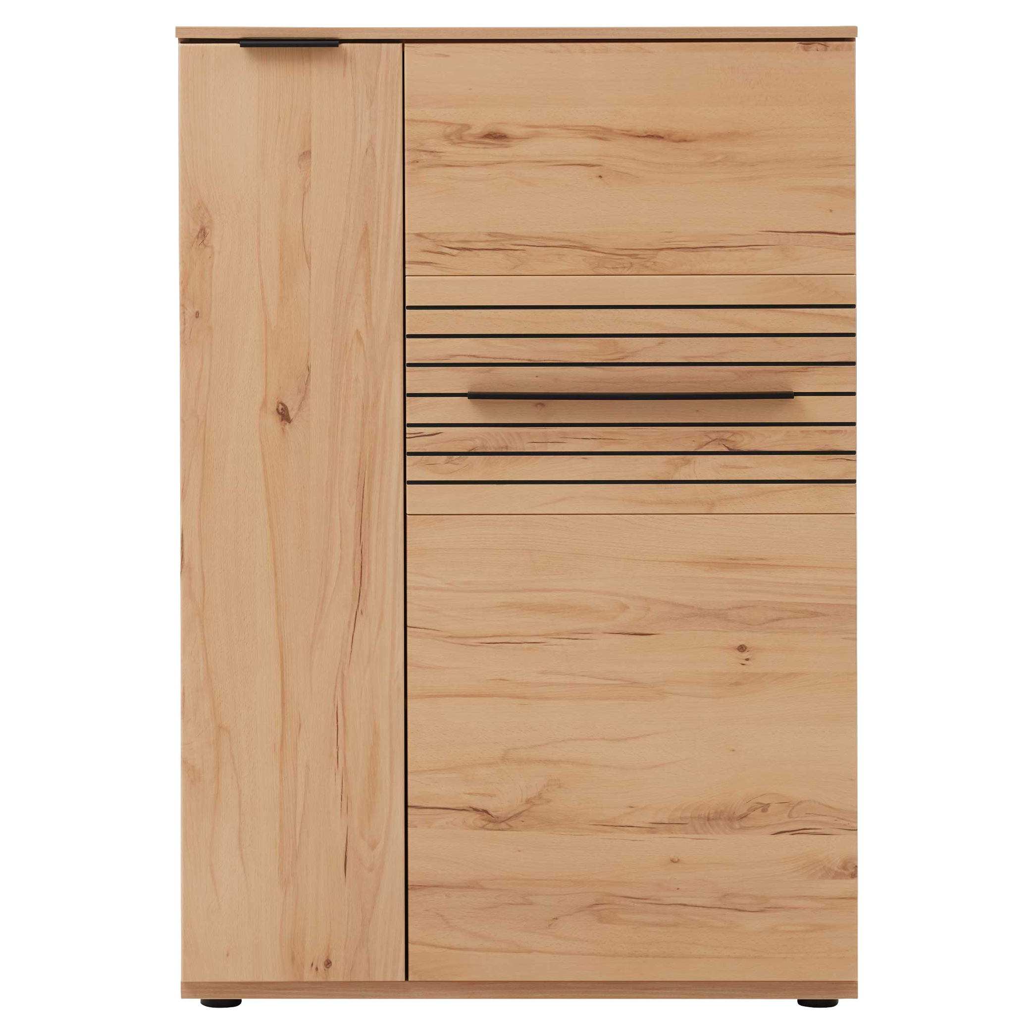 Kompaktes Highboard in Risseiche Dekor mit Türen und Schubladen für zusätzlichen Stauraum im Wohnbereich