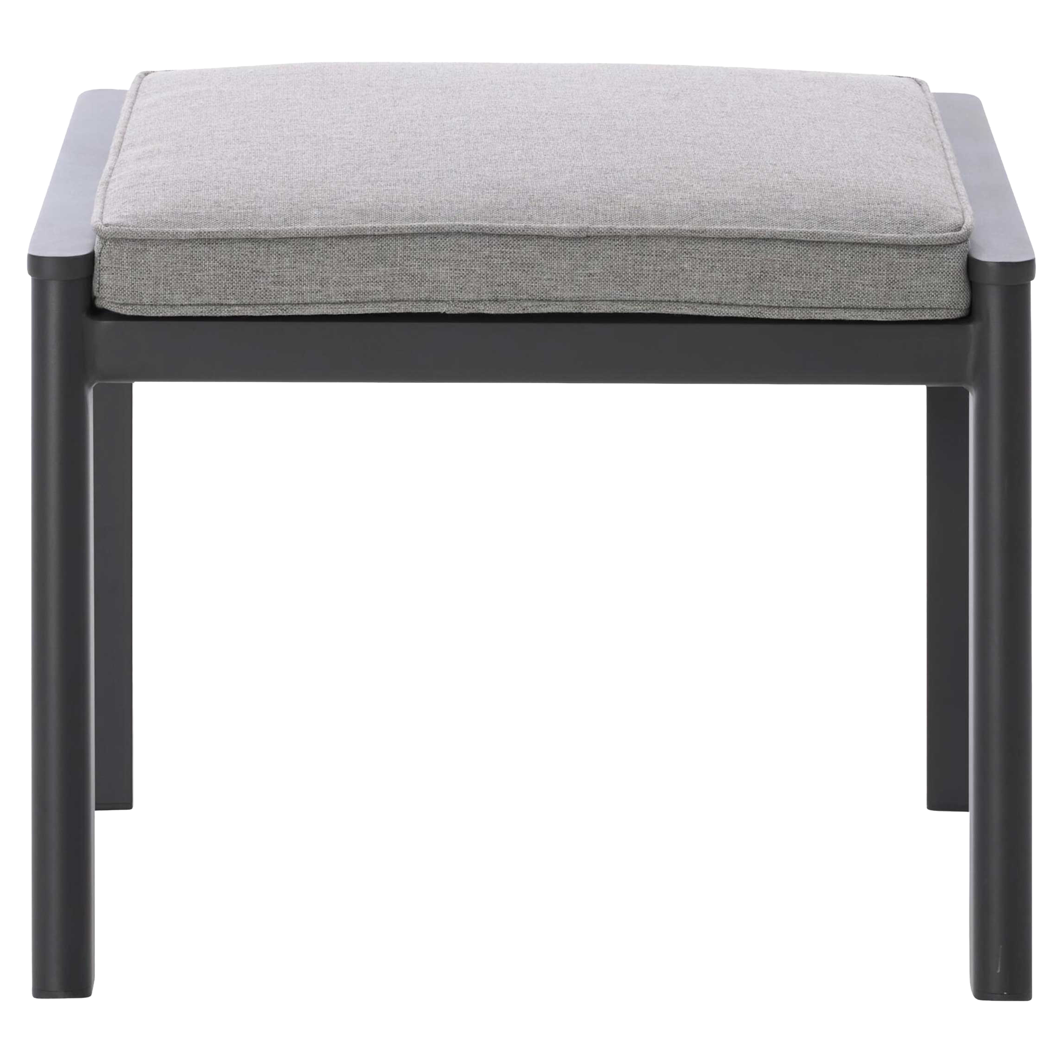 Hocker mit dunkelgrauem Aluminiumgestell und grauem Sitzkissen