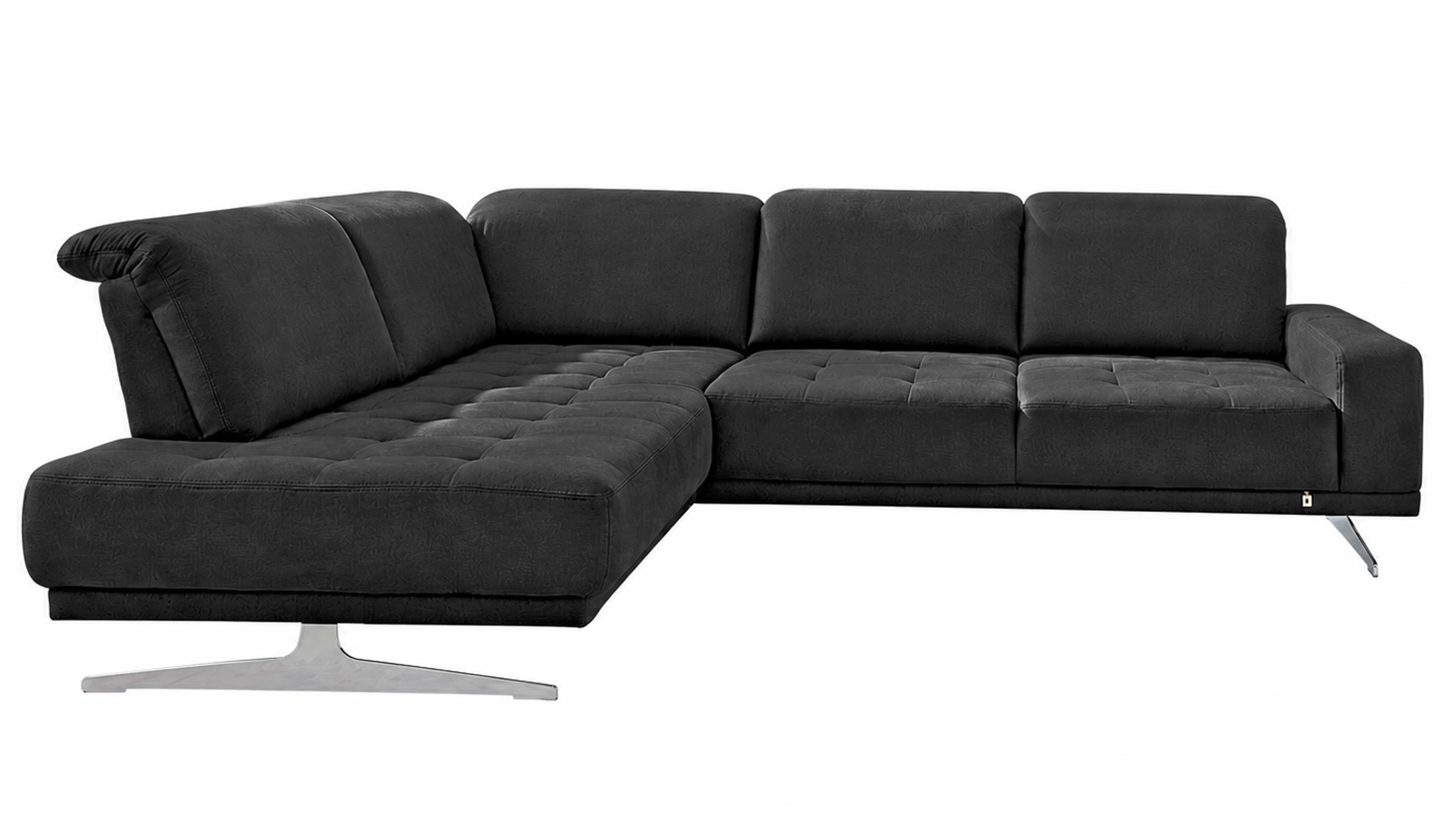 Ecksofa mit schwarzem Stoffbezug und Metallfüßen