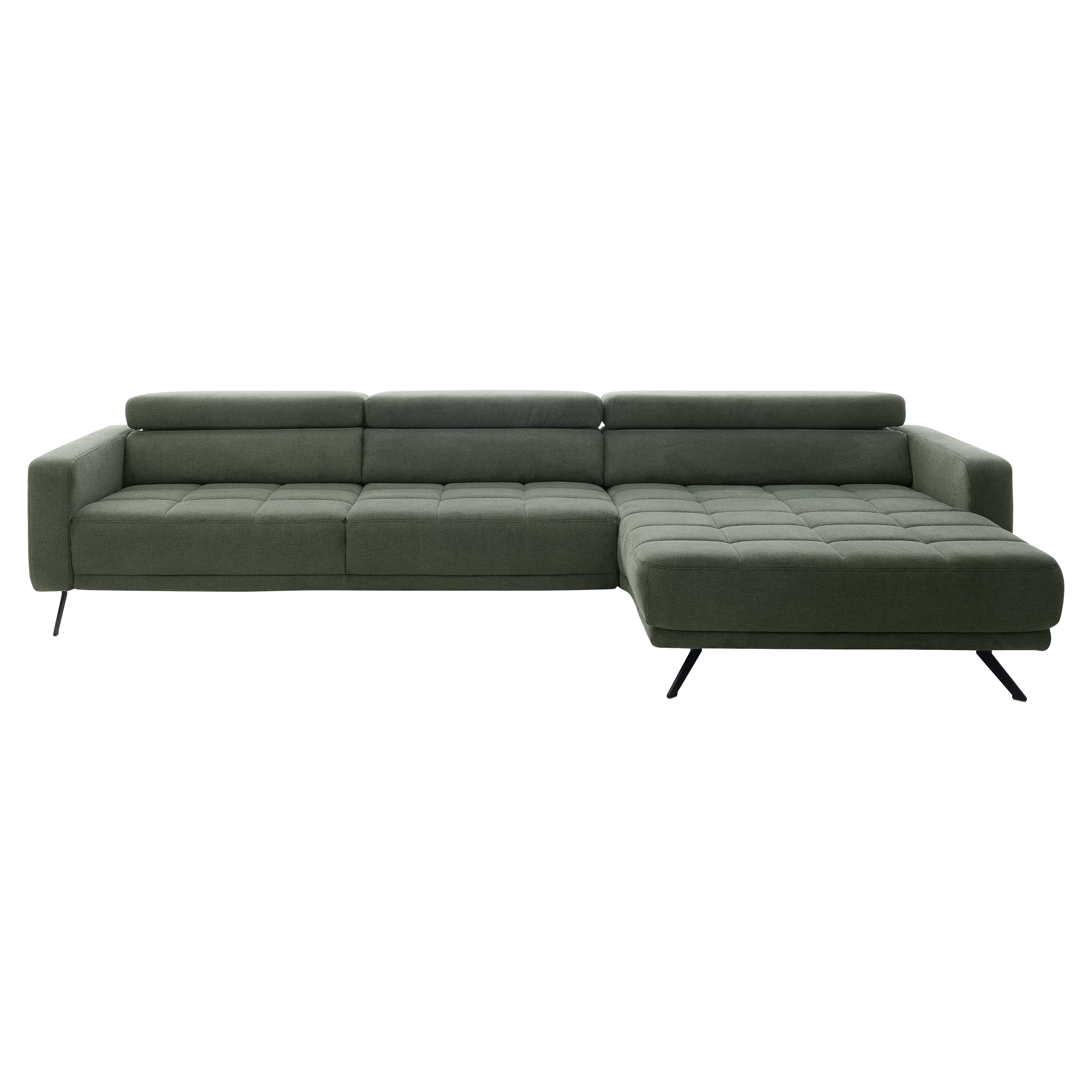 Ecksofa mit moosgrünem Pfotenstoff