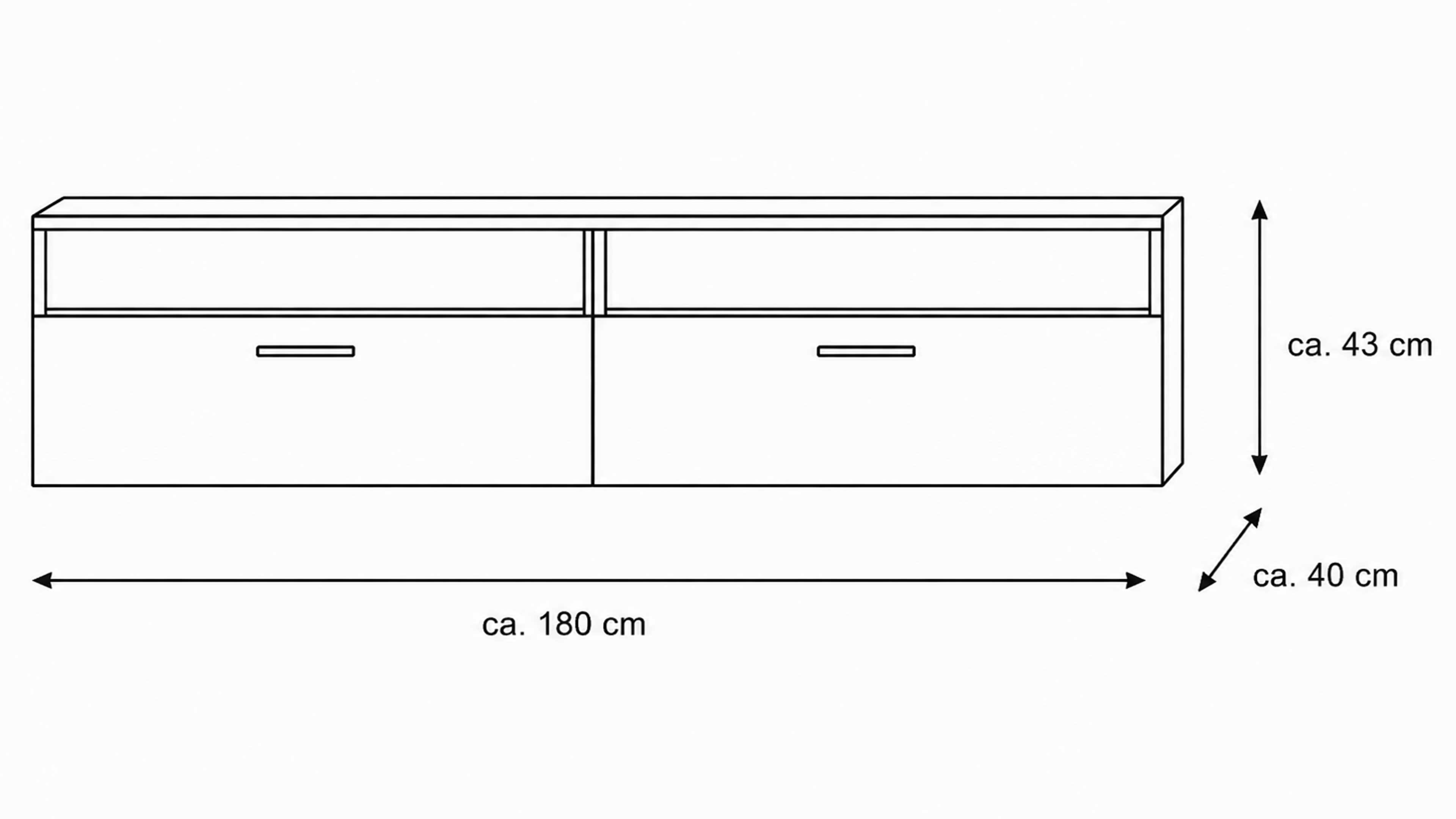 Wohnwand in Wolfram Grey mit Spaltholz-Optik, Wandboarden, Hängeschränken und Vitrine