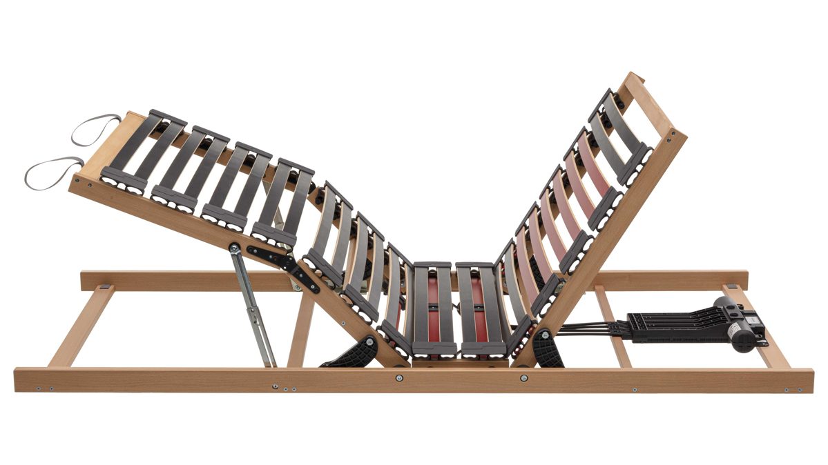 Lattenrost Interliving aus Holz in Holzfarben Interliving Lattenrahmen Medikontur 1952 - V6290 mit Bettkastenzugang zweifach motorisch mit Handschalter – Liegefläche ca. 90 x 200 cm