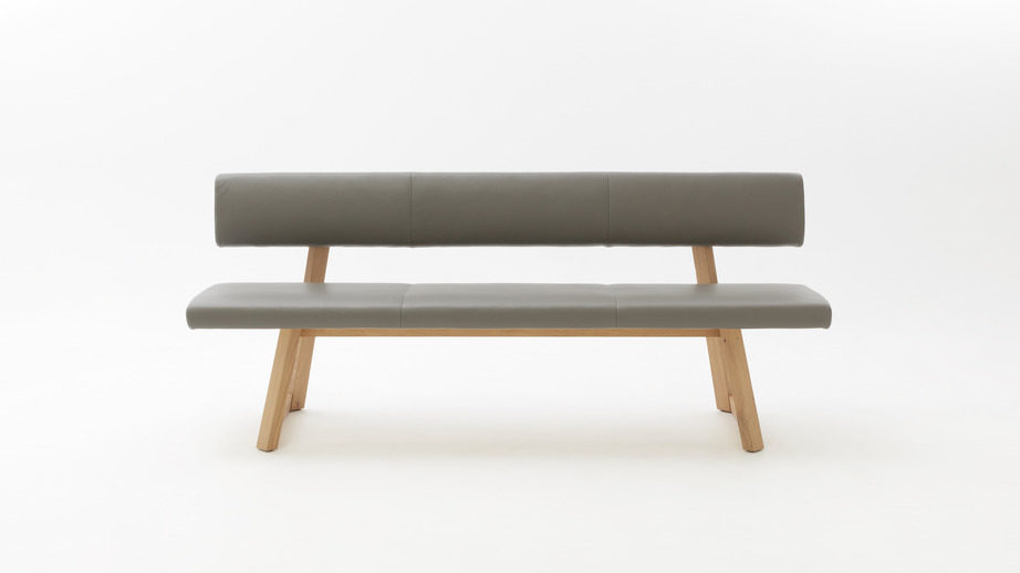 Polsterbank Voglauer | il aus Leder in Grau Interliving Wohnzimmer Serie 2004 – Sitzbank Wildeiche & betonfarbenes Leder CP cenere – Länge ca. 200 cm