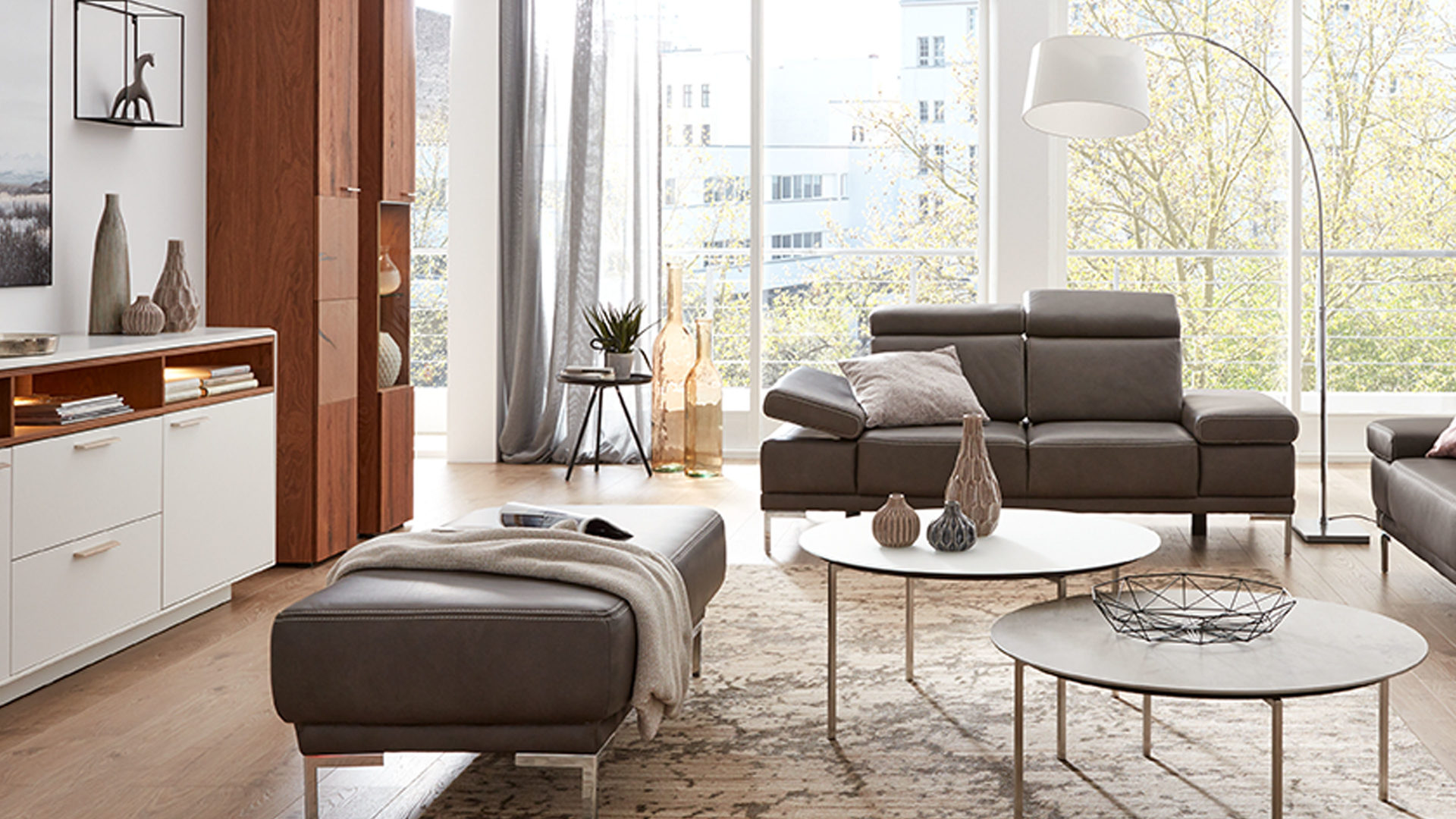 Zweisitzer Dietsch | il aus Leder in Grau Interliving Sofa Serie 4251 – Zweisitzer dunkelgraues Leder Vintage grey & Metallfüße – Breite ca. 190 cm