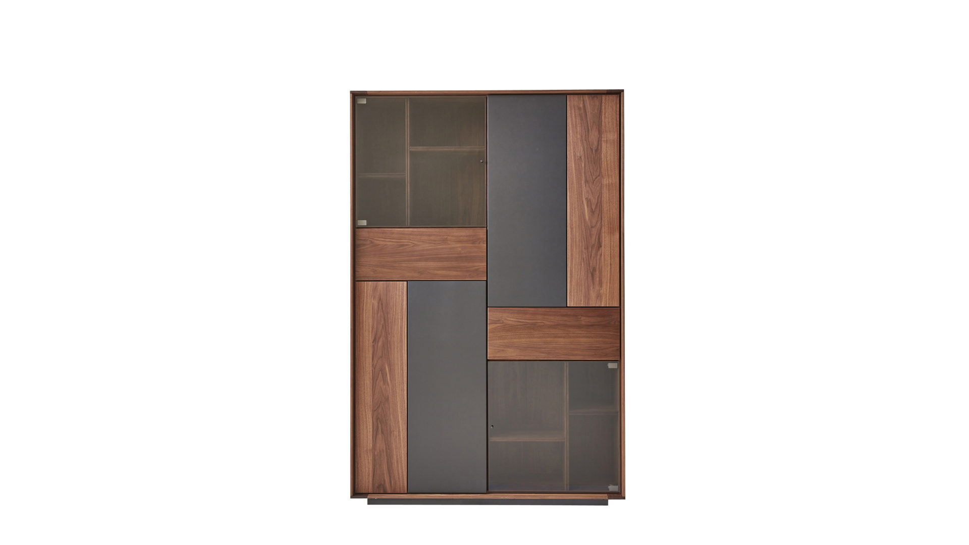 Vitrine Venjakob | il aus Holz in Grau Interliving Esszimmer Serie 5602 – Vitrine Colorado Nussbaum & anthrazitfarbener Lack – vier Türen, zwei Schubladen