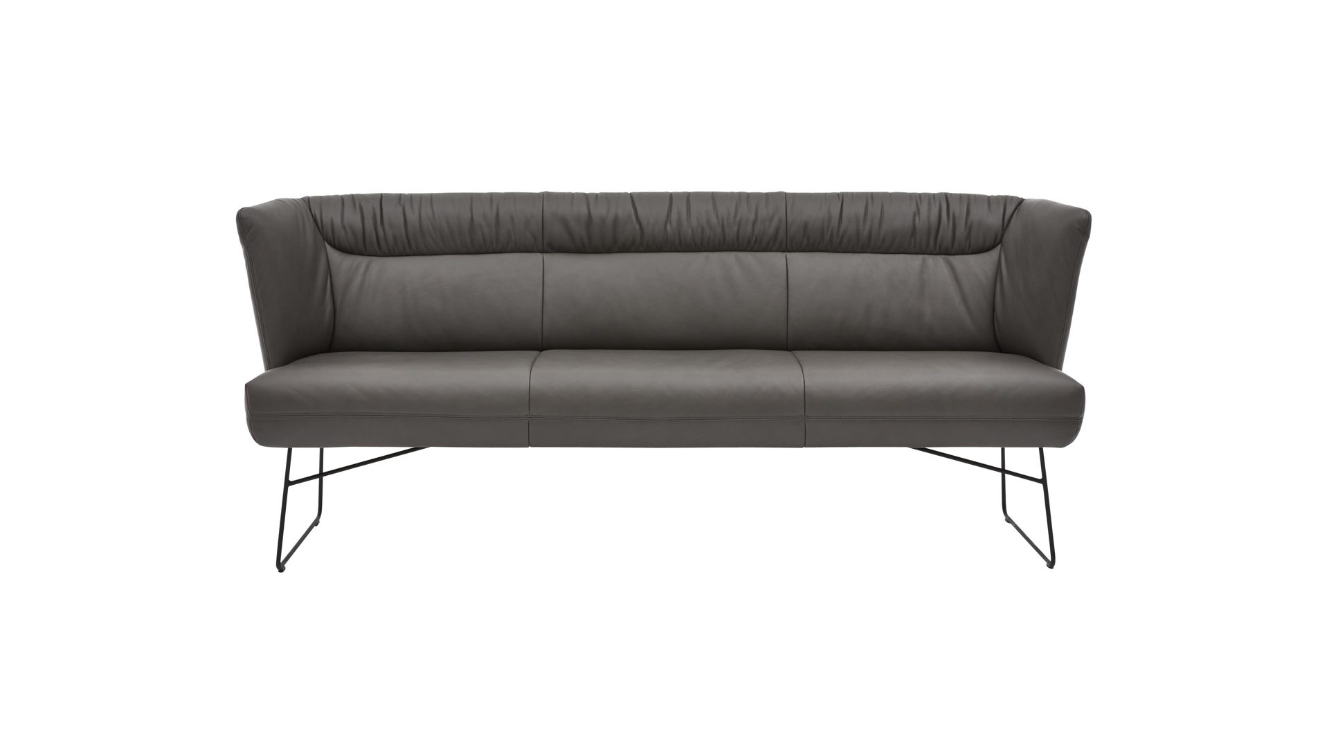 Polsterbank W.schillig | il aus Leder in Grau Interliving Esszimmer Serie 5501 – Lederbank graphitfarbenes Leder Z59-95 & schwarzes Metall – Länge ca. 245 cm