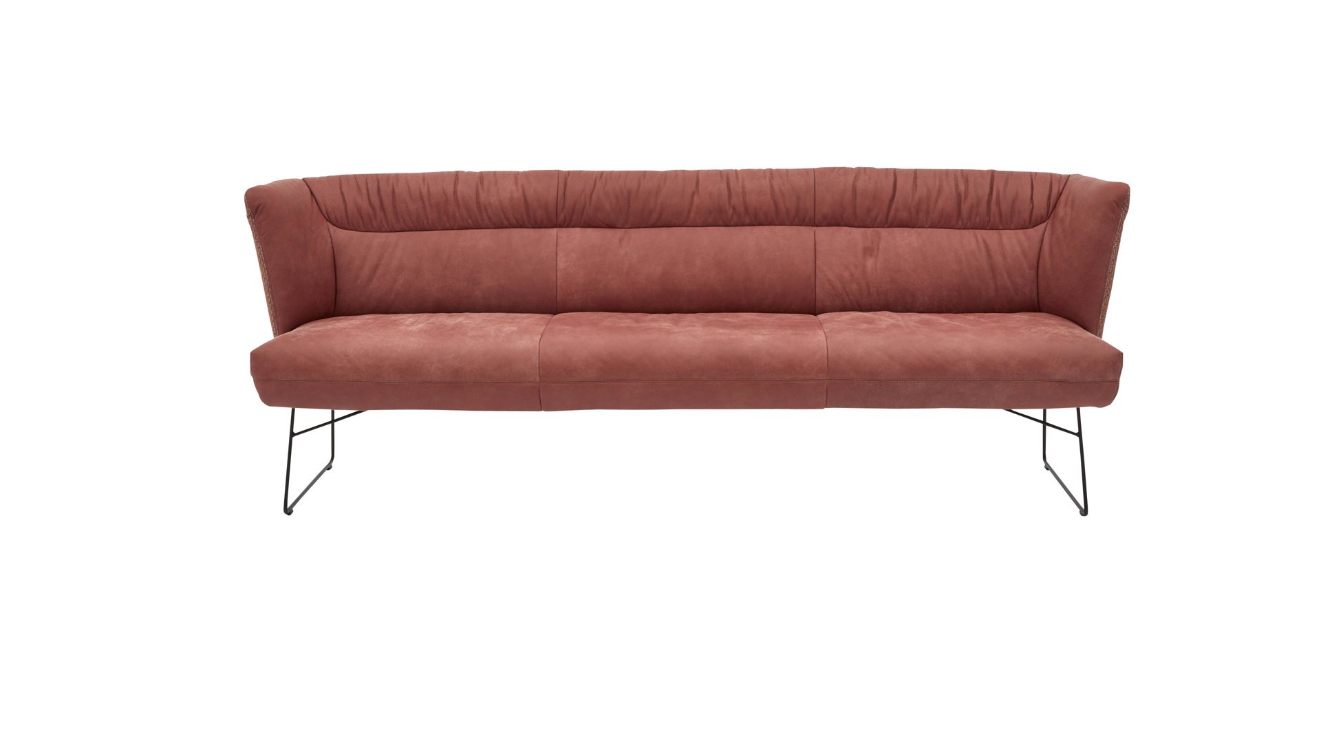 Polsterbank W.schillig | il aus Leder in Rot Interliving Esszimmer Serie 5501 – Lederbank rotes Leder Z78-15 blush & Strukturstoff V49-50 chestnut, schwarzes Metall – Länge ca. 215 cm