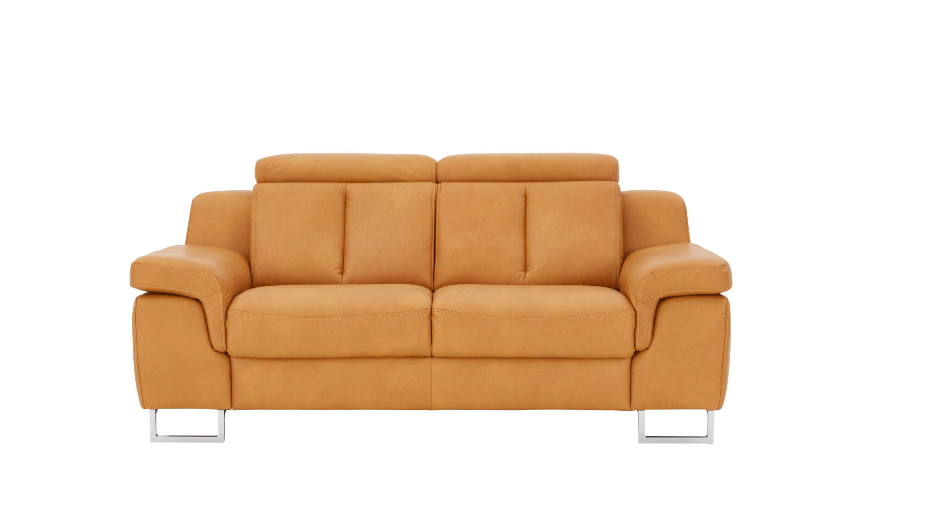 Zweisitzer Hukla | il aus Leder in Gelb Interliving Sofa Serie 4050 – Zweisitzer kurkumafarbenes LongLife-Leder Cloudy & Chromfüße - Breite ca. 186 cm