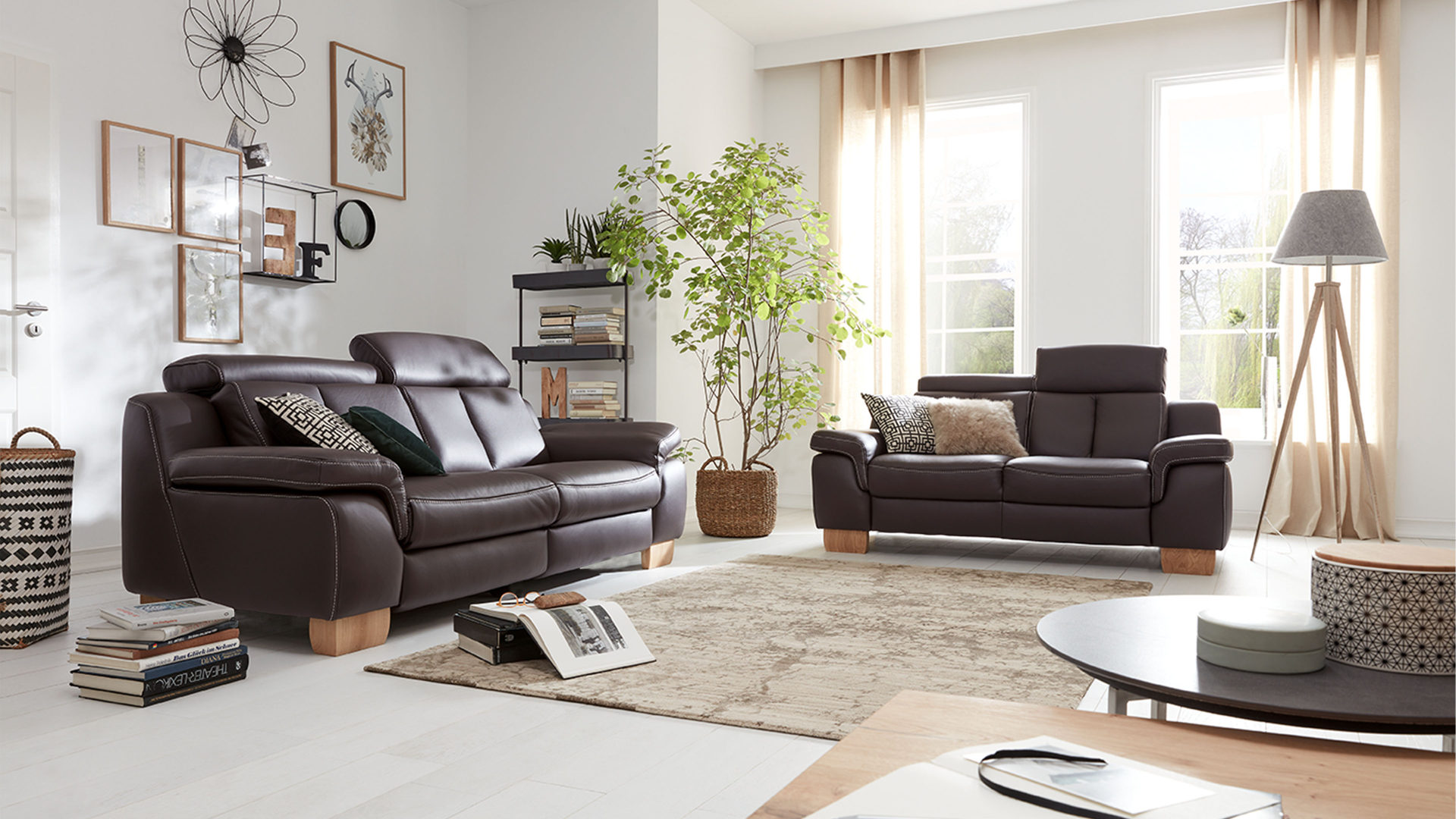 3-2 (auch 2,5) Hukla | il aus Leder in Braun Interliving Sofa Serie 4051 – Polstergarnitur espressofarbenes LongLife-Leder Credo & Wildeichefüße – zweiteilig