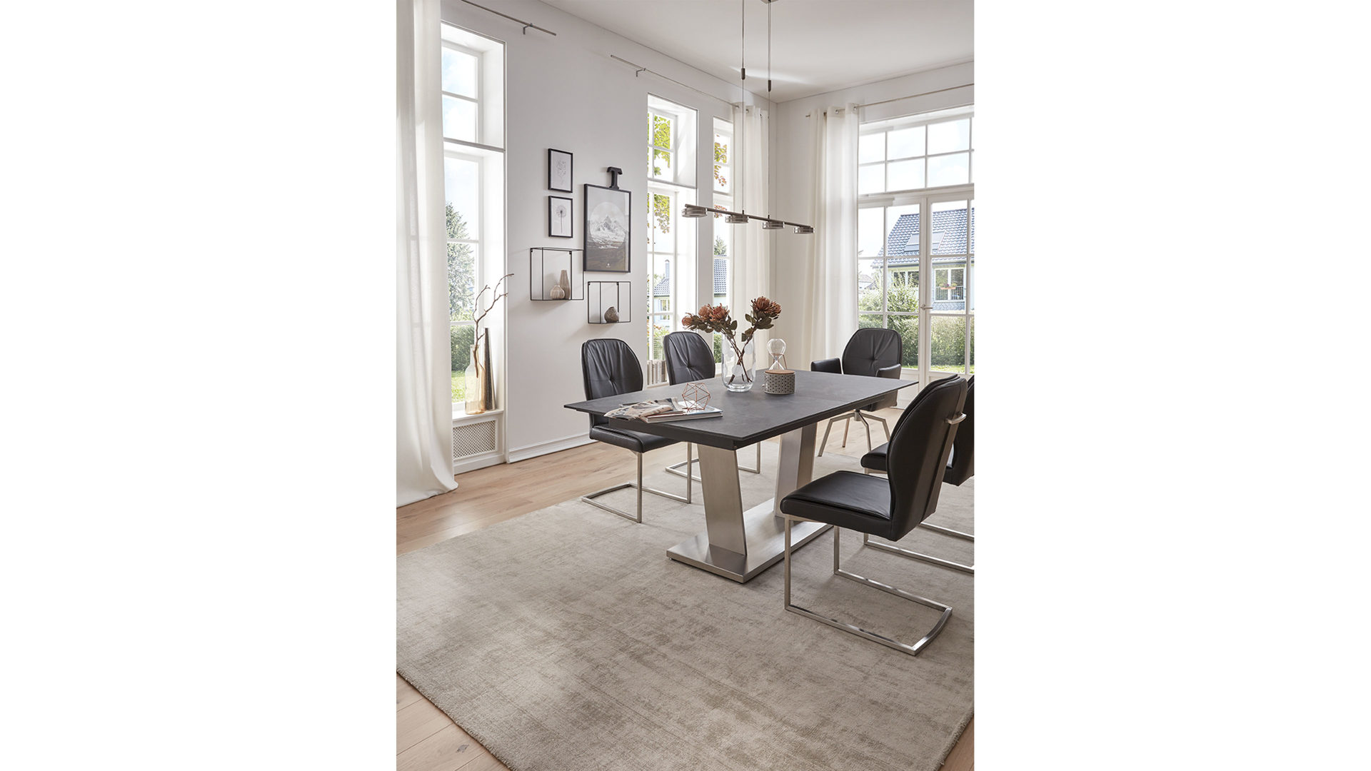 Auszugtisch Mwa | il aus Holz in Grau Interliving Esszimmer Serie 5104 – Auszugtisch terrafarbene Tischplatte & Edelstahlgestell – ca. 180-240 x 100 cm