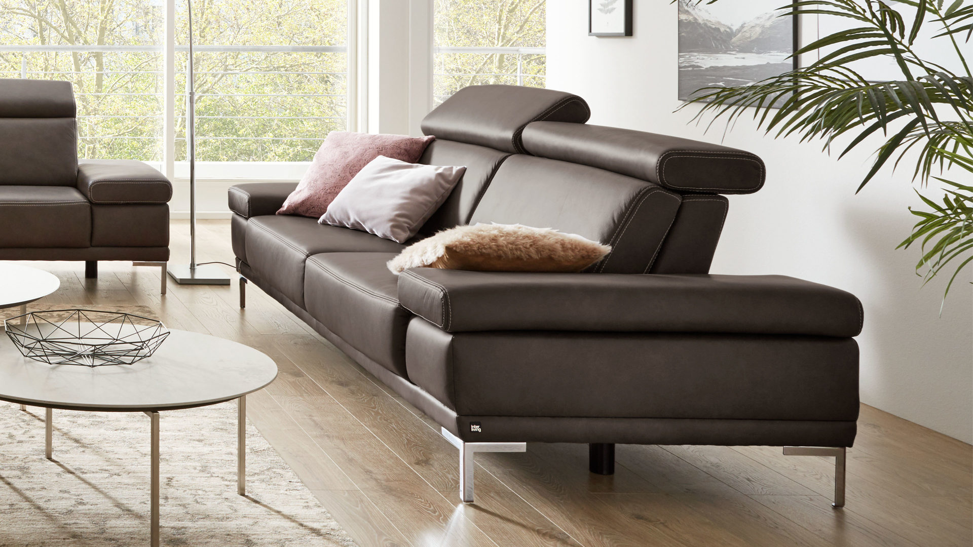 Zweisitzer Dietsch | il aus Leder in Grau Interliving Sofa Serie 4251 – Zweisitzer mit Funktionen dunkelgraues Leder Vintage grey & Metallfüße – Breite ca. 190 cm