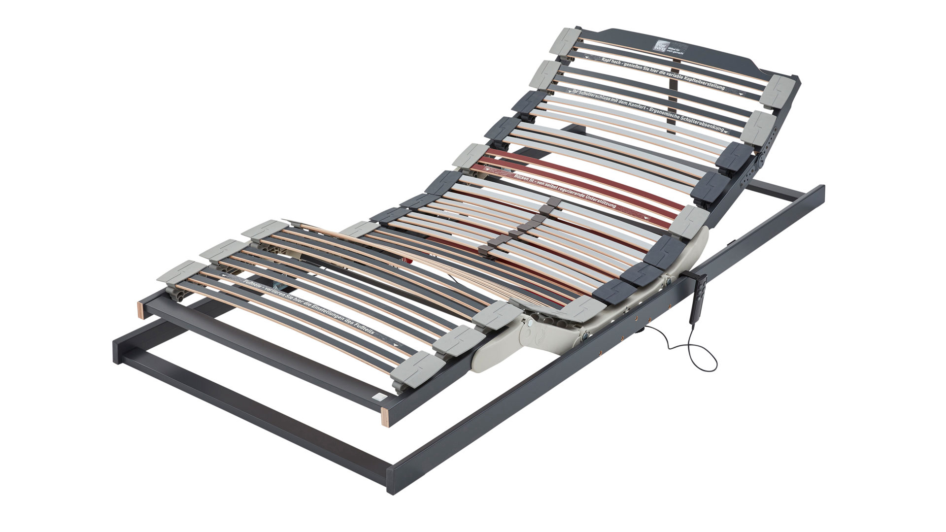 Lattenrost Interliving aus Holz in Grau Interliving Lattenrost Serie 1943 mit Motorfunktionen motorische Rücken- & Fußteilverstellung – Liegefläche ca. 140 x 200 cm