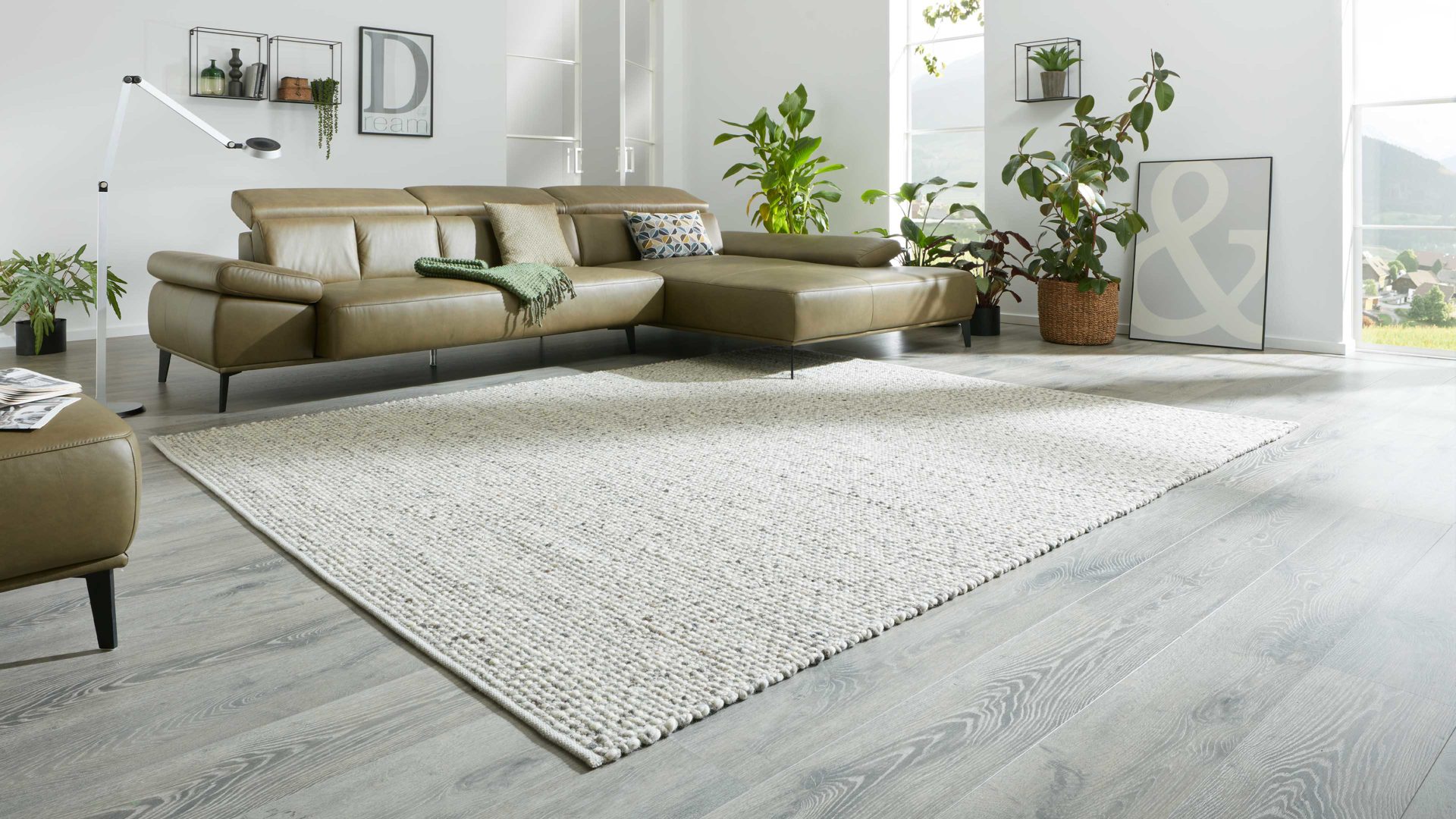 Handwebteppich Interliving aus Naturfaser in Weiß Interliving Teppich Serie B-8001 Kalkstein – ca. 200 x 290 cm