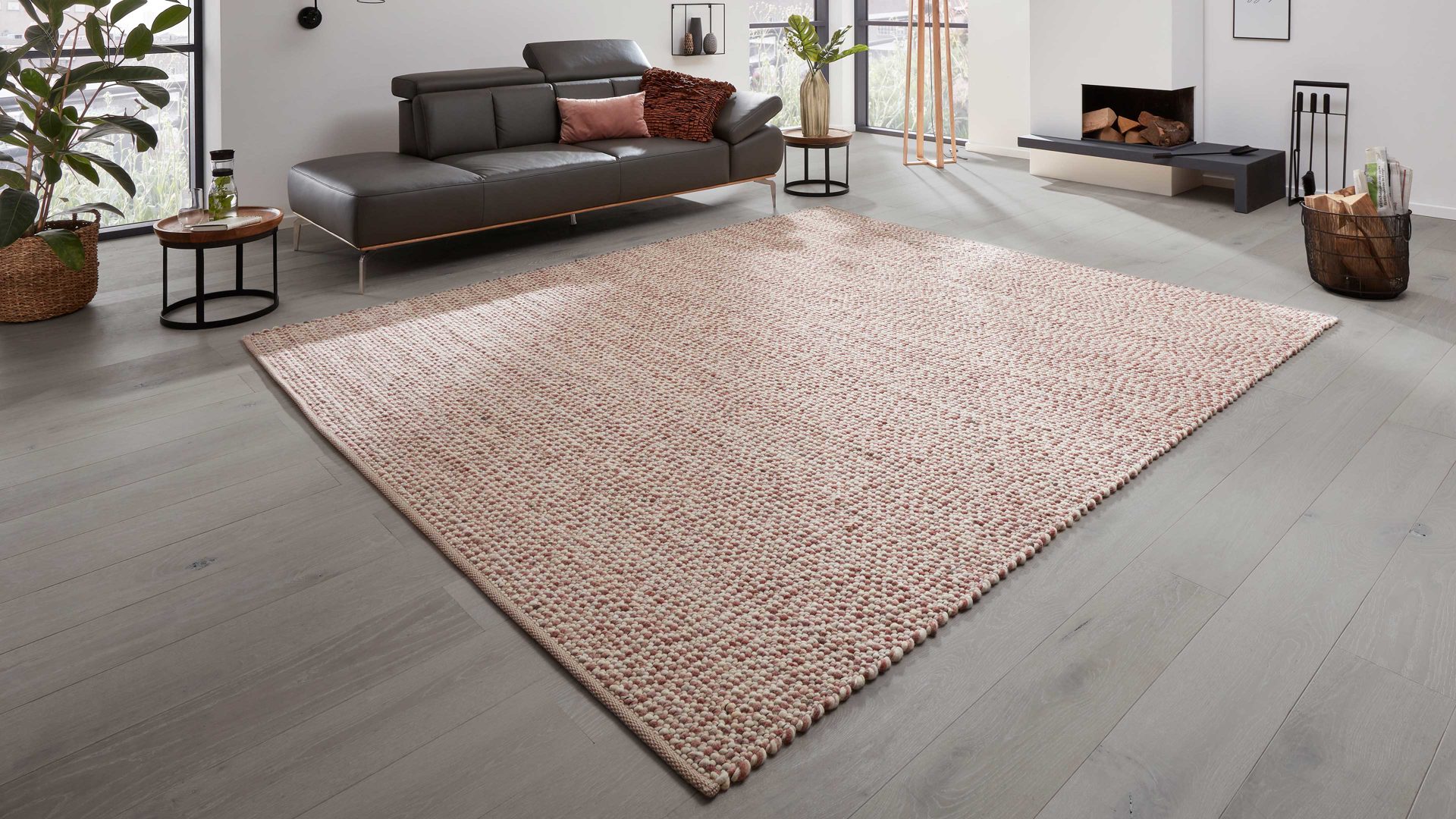 Handwebteppich Interliving aus Naturfaser in Pastell Interliving Teppich Serie B-8001 Rosè – ca. 250 x 340 cm
