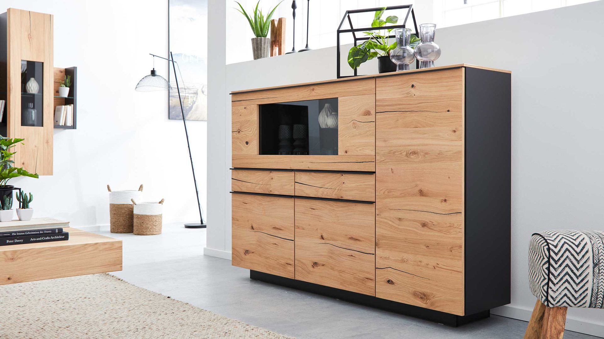 interliving wohnzimmer serie 2103 – highboard 560813, schiefer