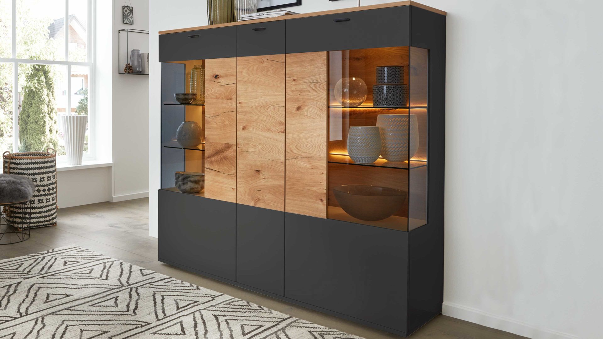 interliving wohnzimmer serie 2104 – highboard il41, anthrazit
