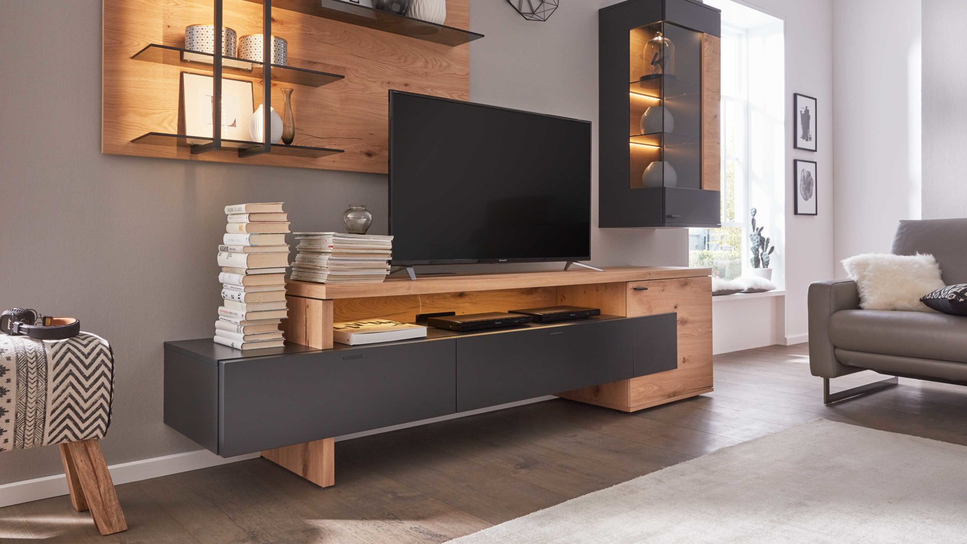 interliving wohnzimmer serie 2104 – lowboard tb8, anthrazit