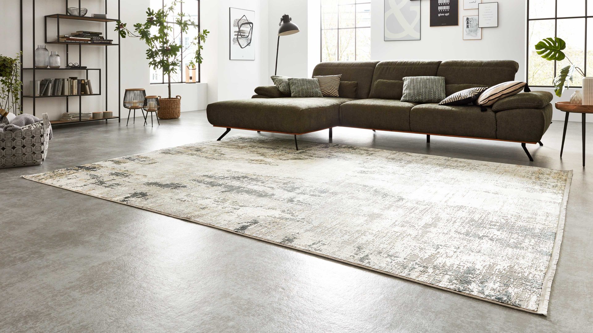 Webteppich Interliving aus Mischgewebe in Grau Interliving Teppich Serie L-8600 Grau-Creme – ca. 80 x 150 cm