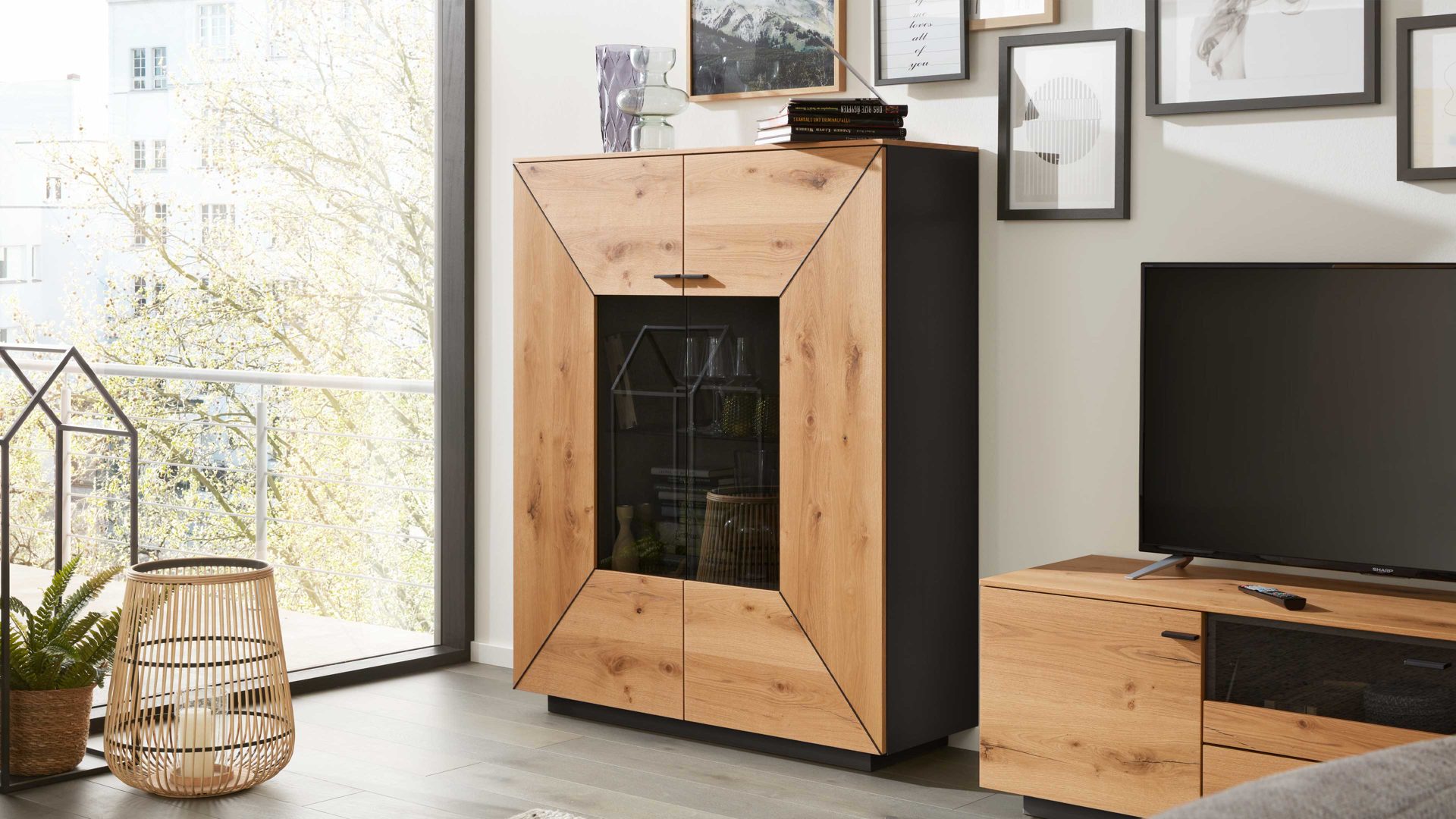 interliving wohnzimmer serie 2022 – highboard hb2, anthrazit